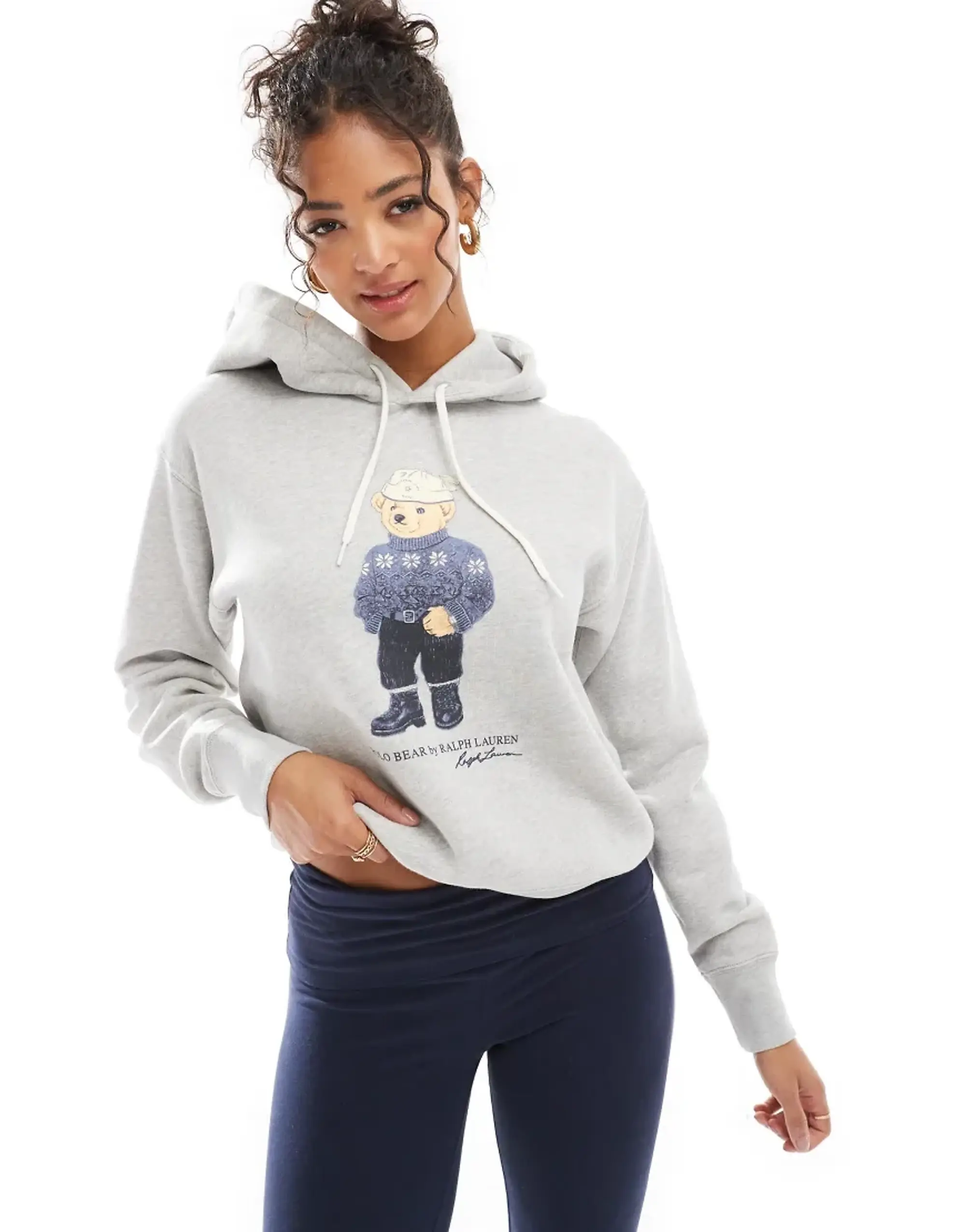 Polo Ralph Lauren Bear Print Hoodie In Grey