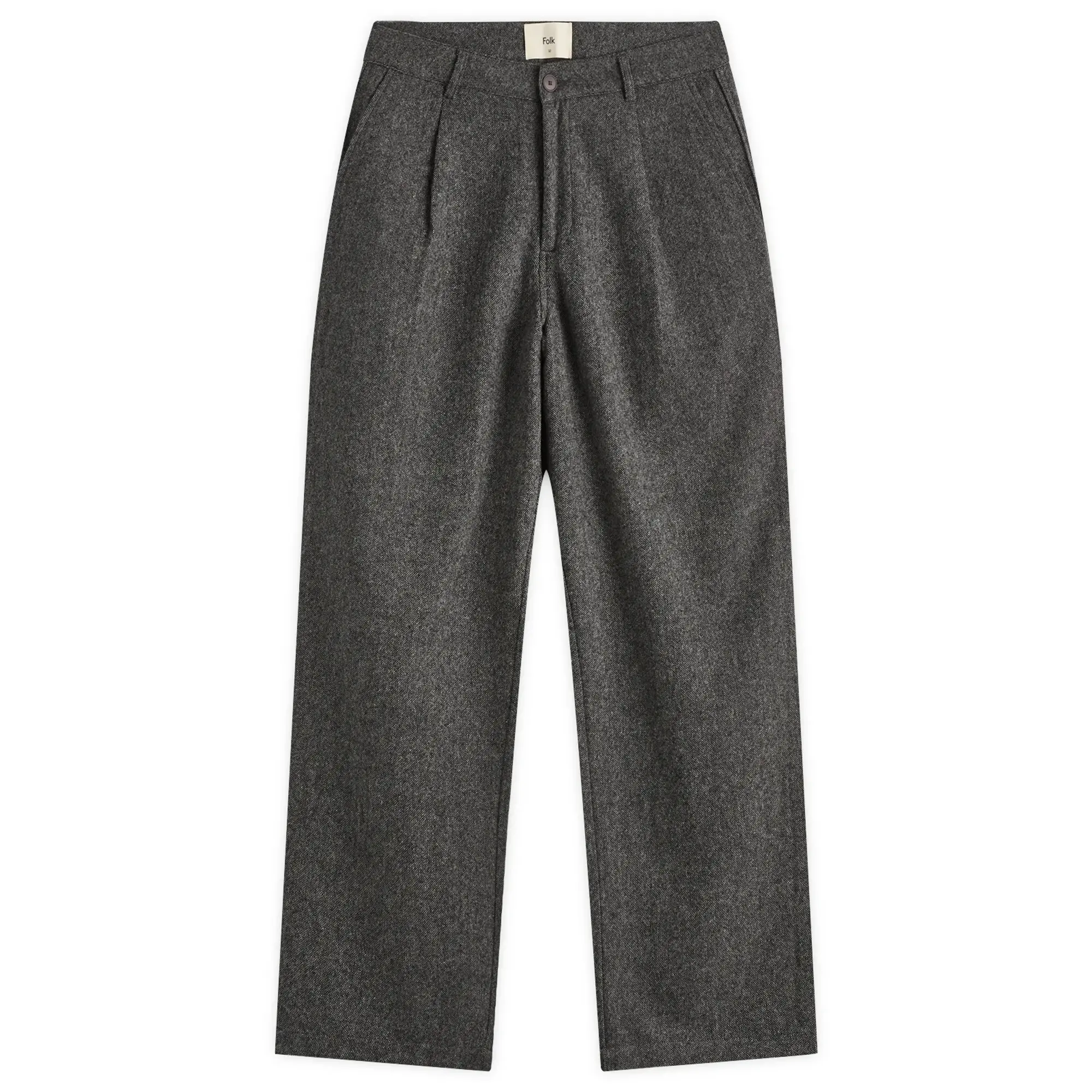 Folk Men's Wide Fit Trousers Charcoal Wool Melange