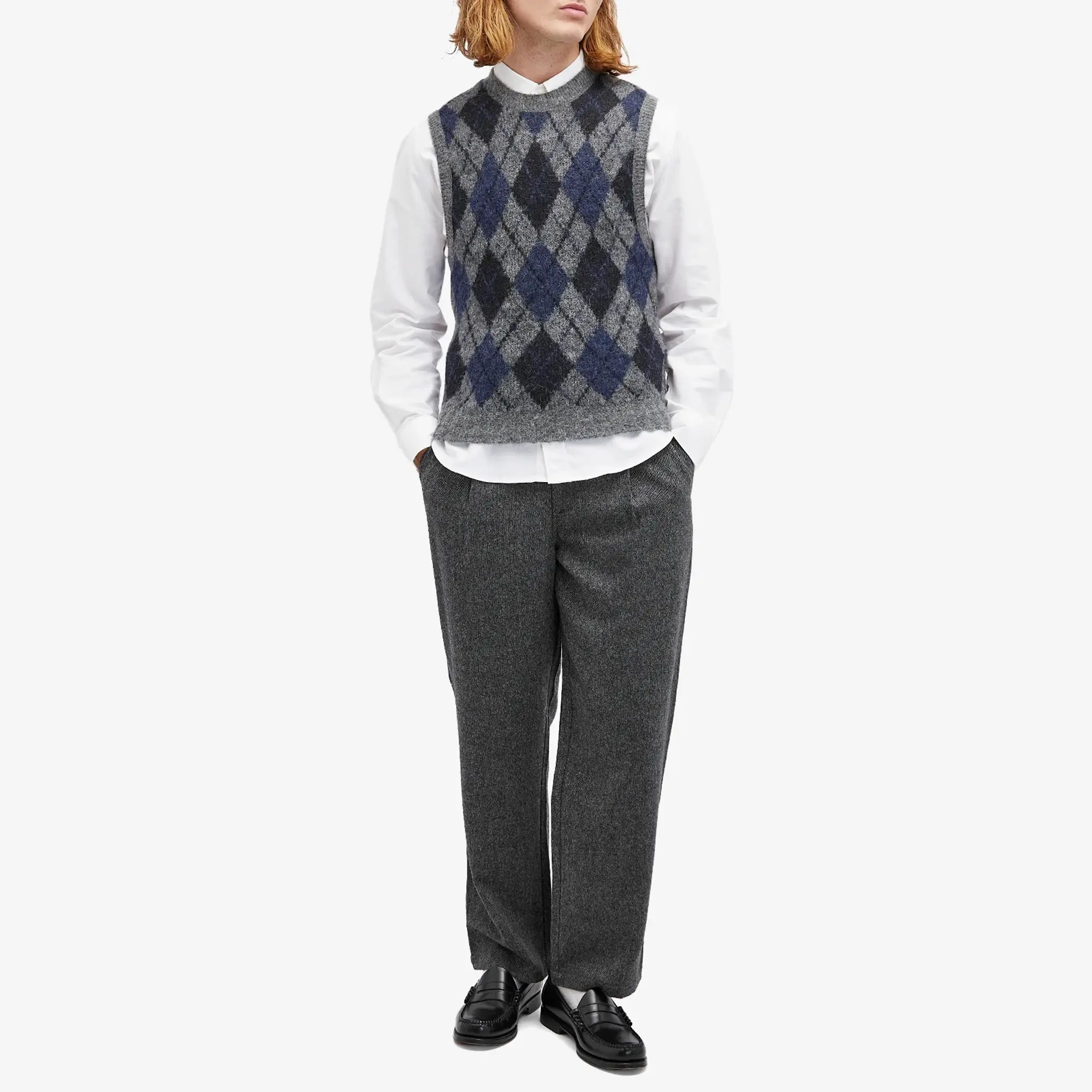 Folk Men's Wide Fit Trousers Charcoal Wool Melange