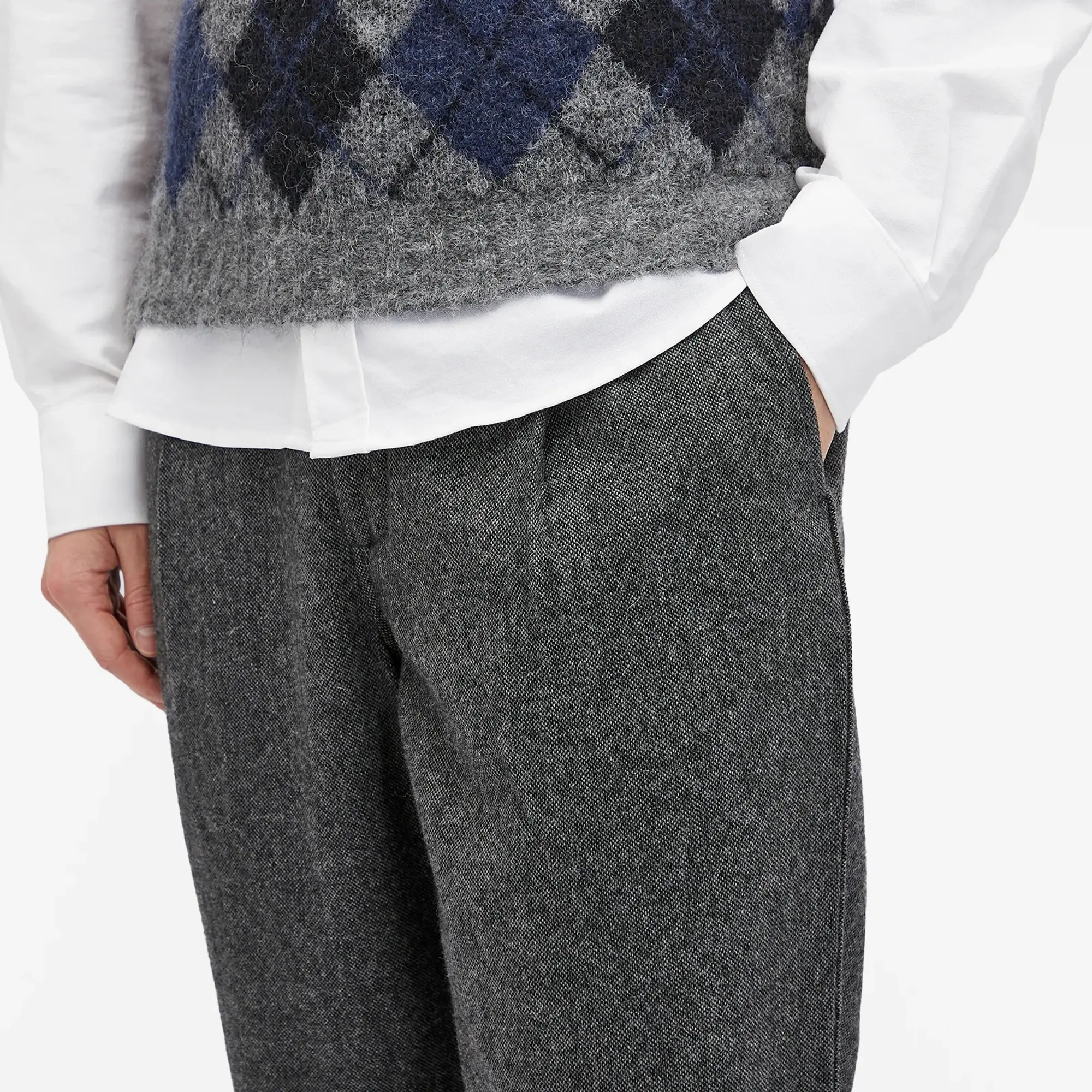 Folk Men's Wide Fit Trousers Charcoal Wool Melange