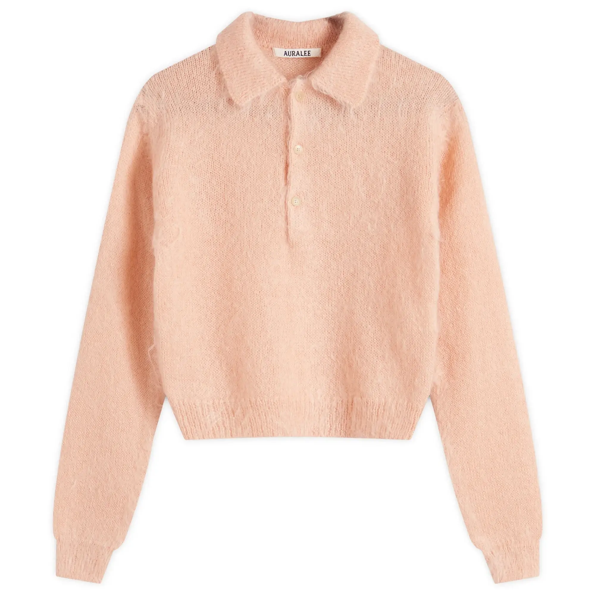 Auralee Women's Brushed Super Kid Mohair Knit Short Polo Pink Beige