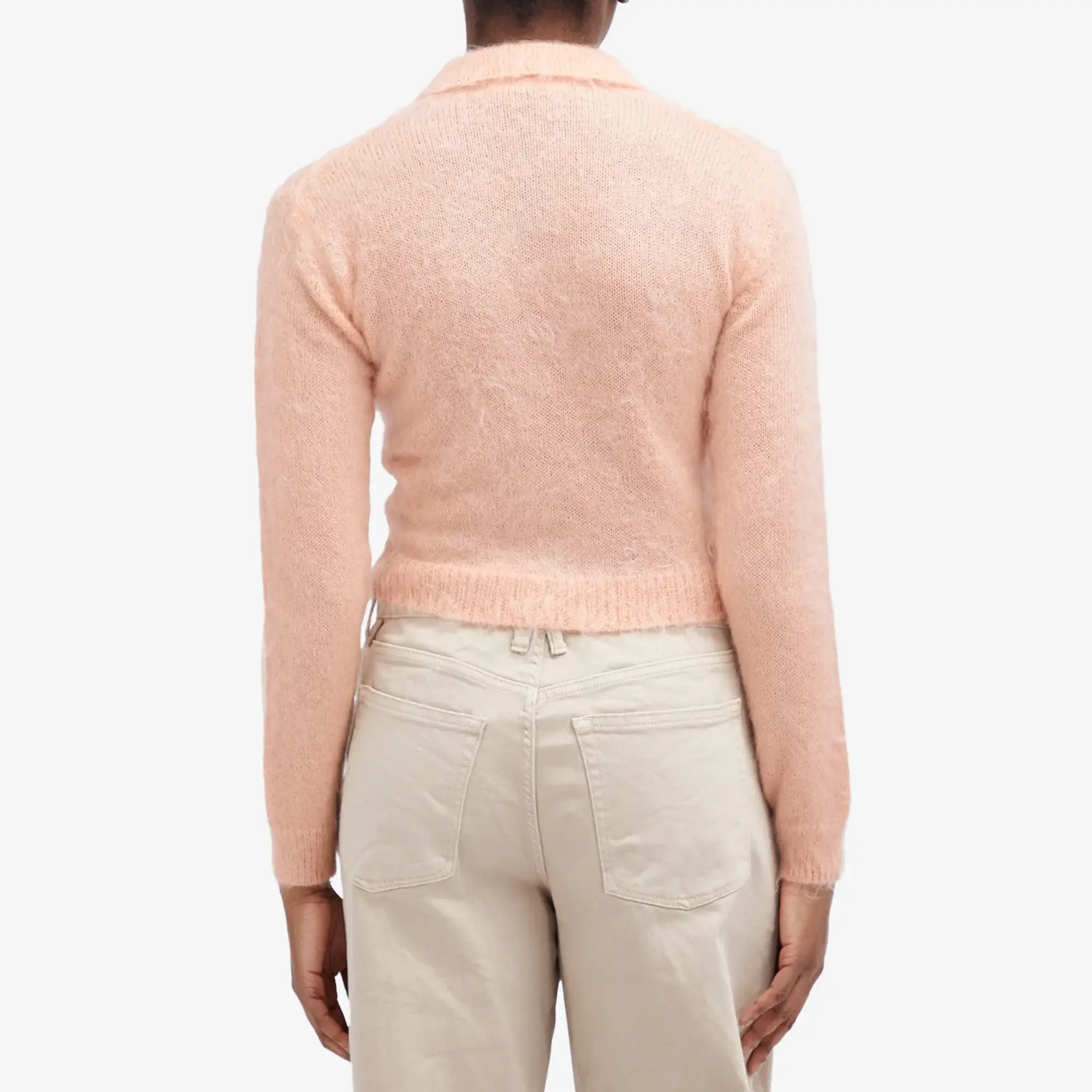 Auralee Women's Brushed Super Kid Mohair Knit Short Polo Pink Beige