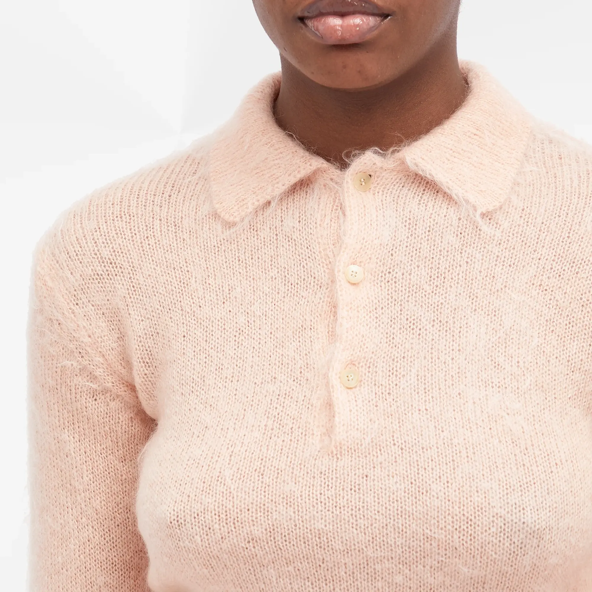 Auralee Women's Brushed Super Kid Mohair Knit Short Polo Pink Beige