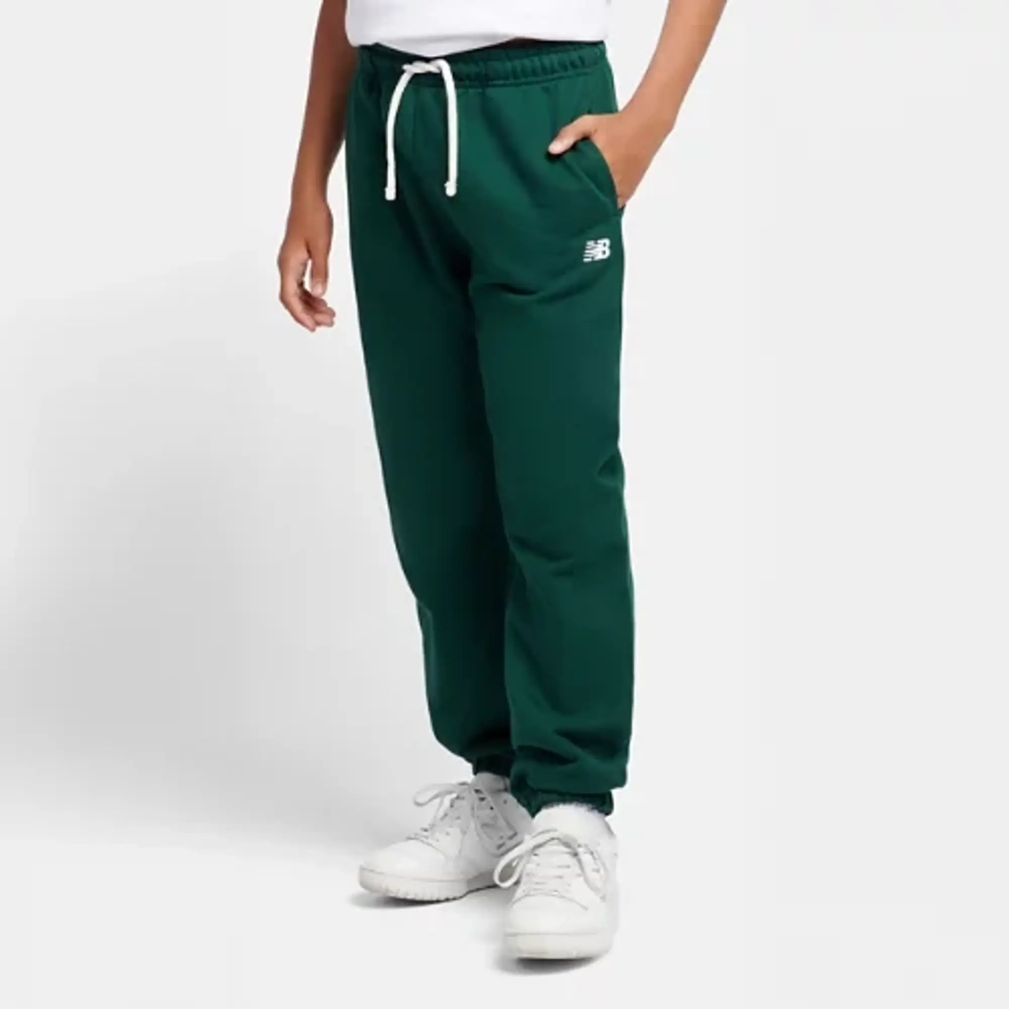 New Balance Boys French Terry Small Logo Jogger in Green Cotton