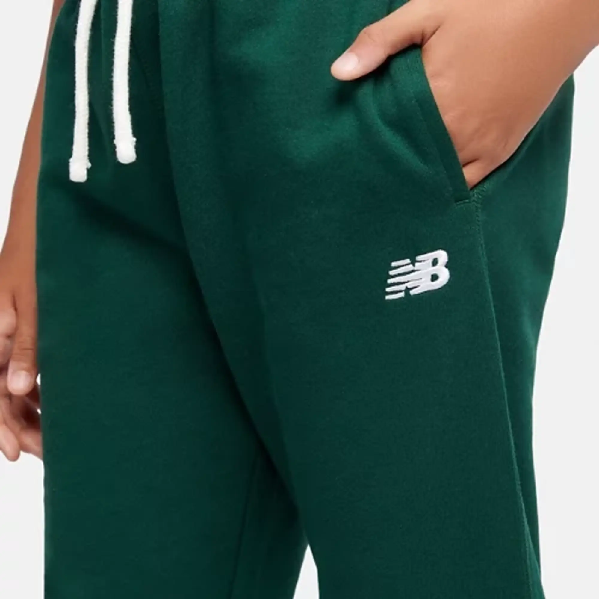 New Balance Boys French Terry Small Logo Jogger in Green Cotton