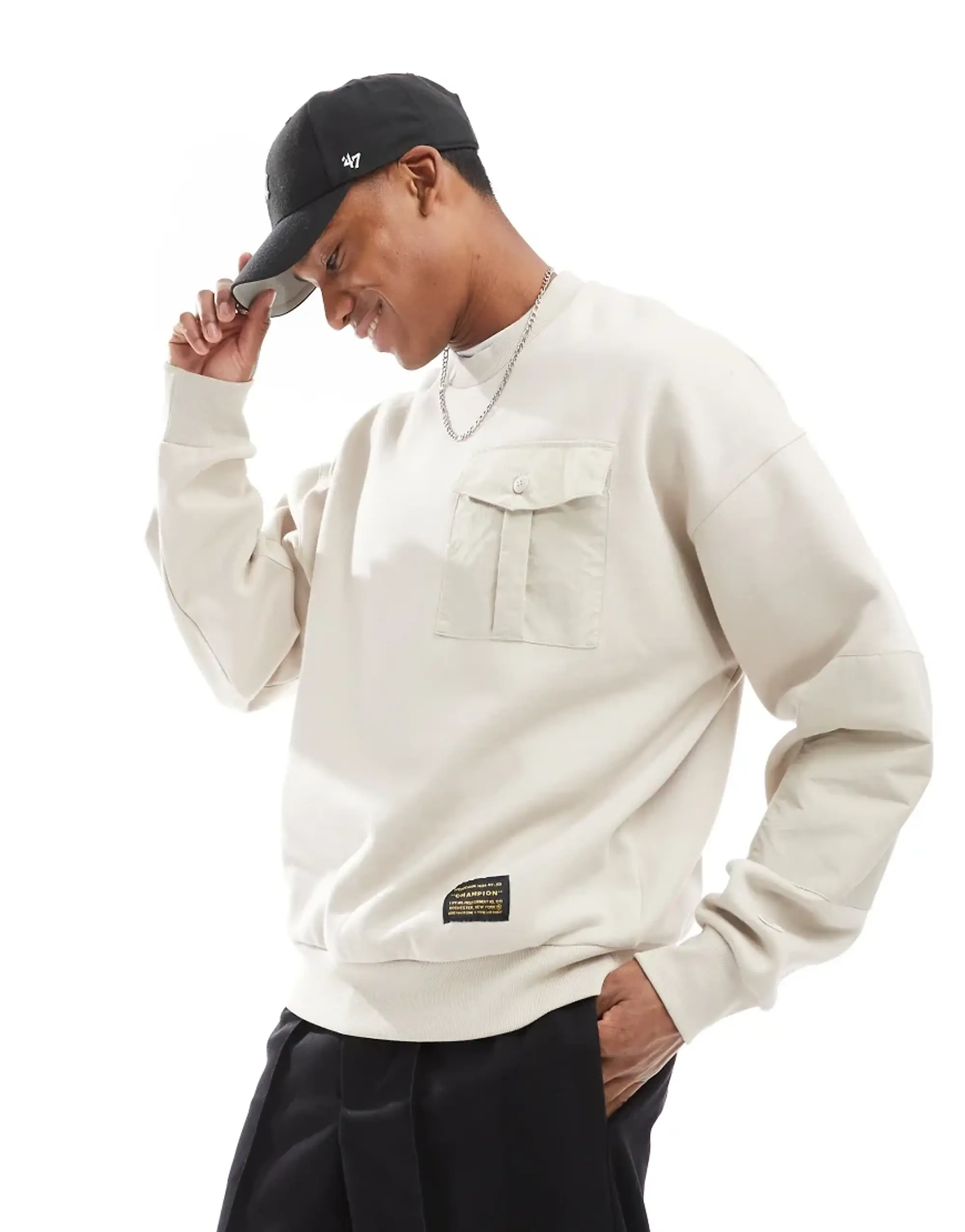 Champion Rochester Utility Crew Neck Sweatshirt In Stone-Neutral