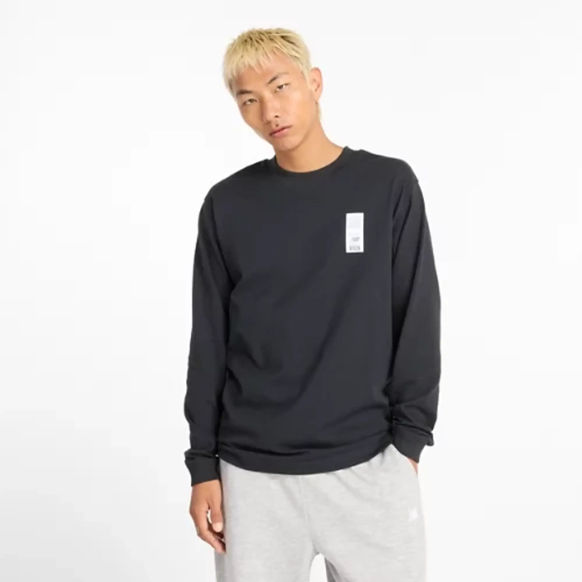 New Balance Men's Athletics 574 Sketch Long Sleeve in Black Cotton