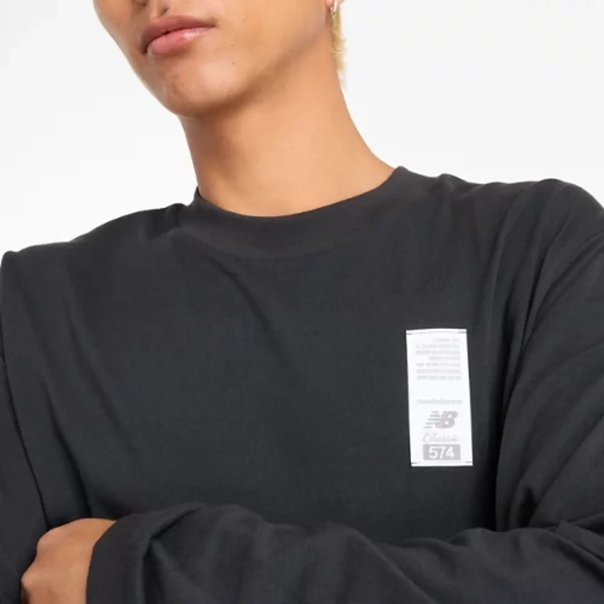 New Balance Men's Athletics 574 Sketch Long Sleeve in Black Cotton