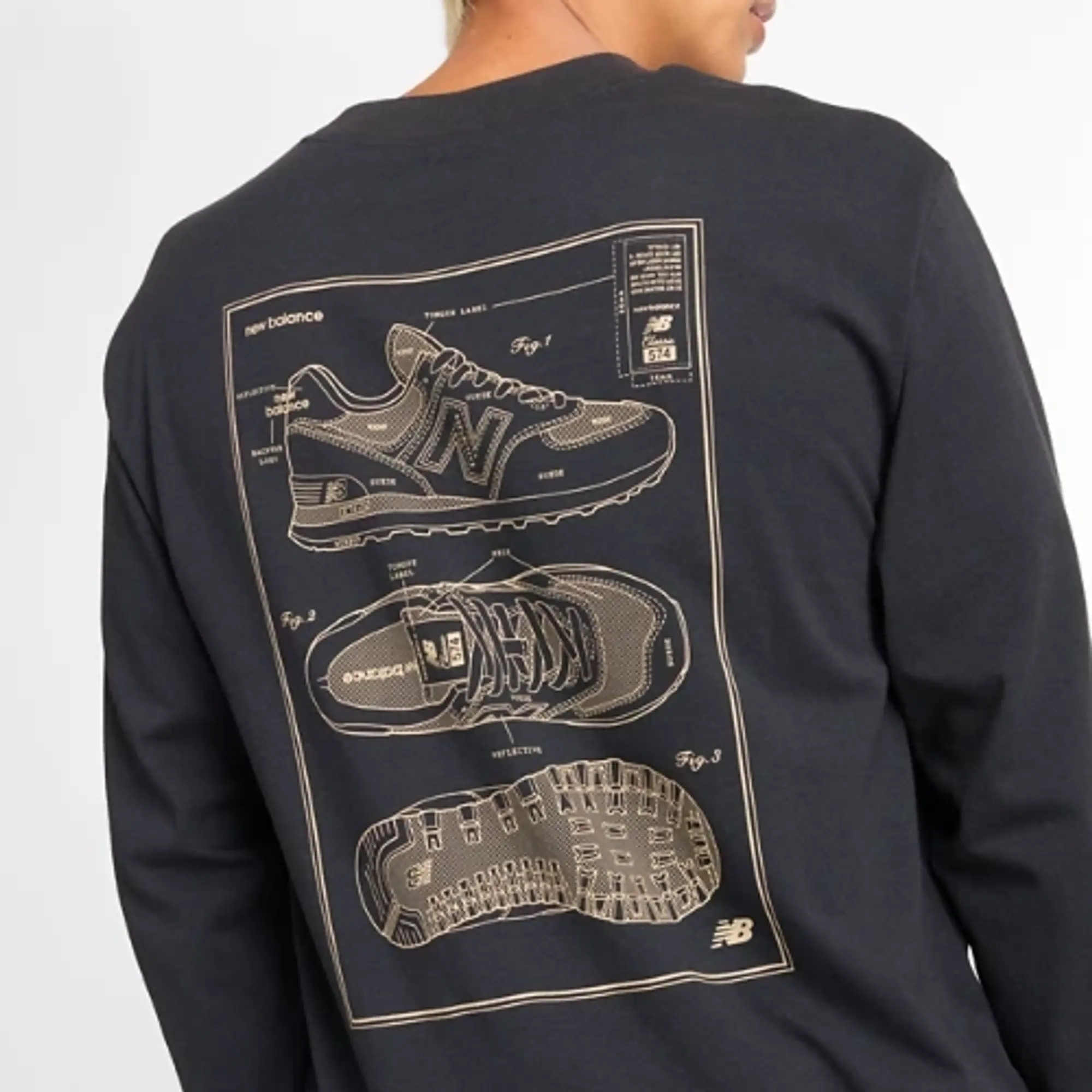 New Balance Men's Athletics 574 Sketch Long Sleeve in Black Cotton