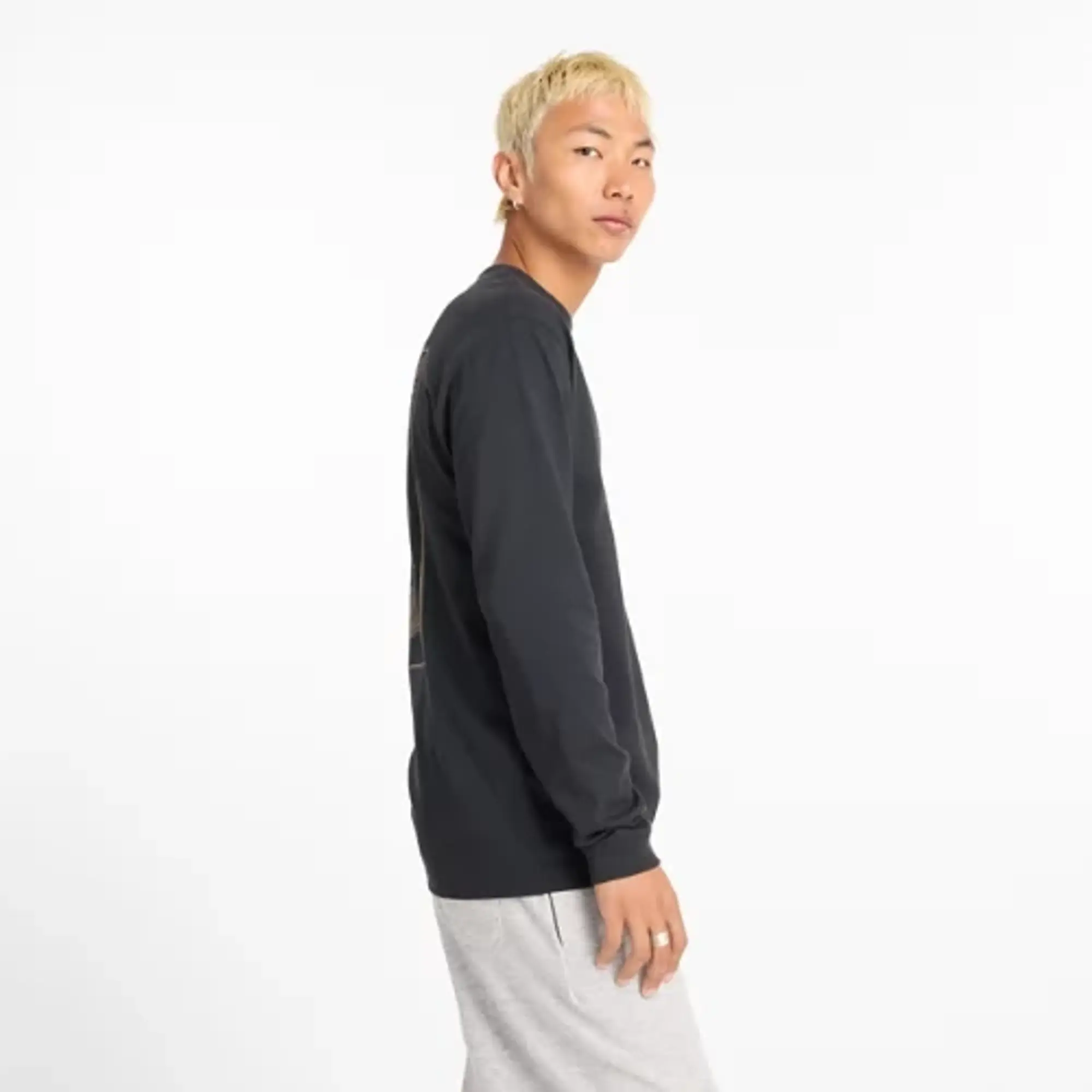 New Balance Men's Athletics 574 Sketch Long Sleeve in Black Cotton
