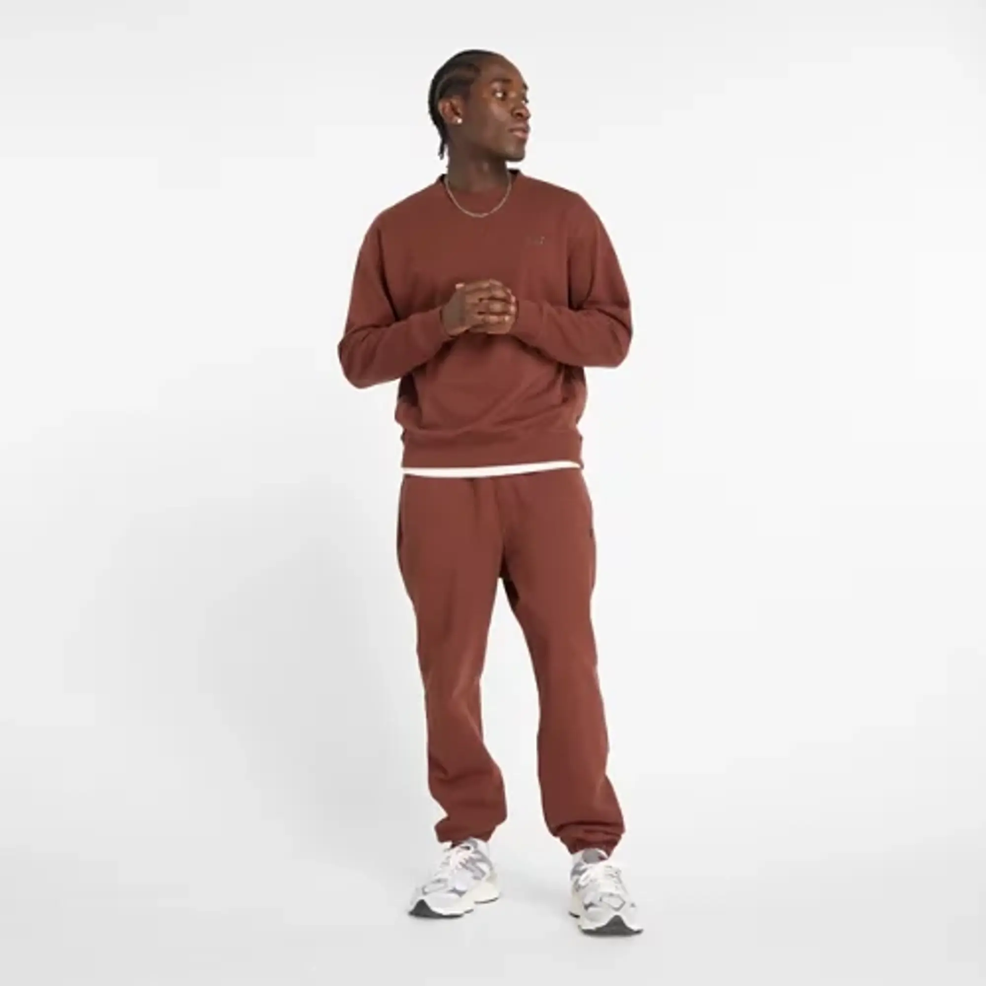 New Balance Men's Athletics French Terry Crew in Brown Cotton