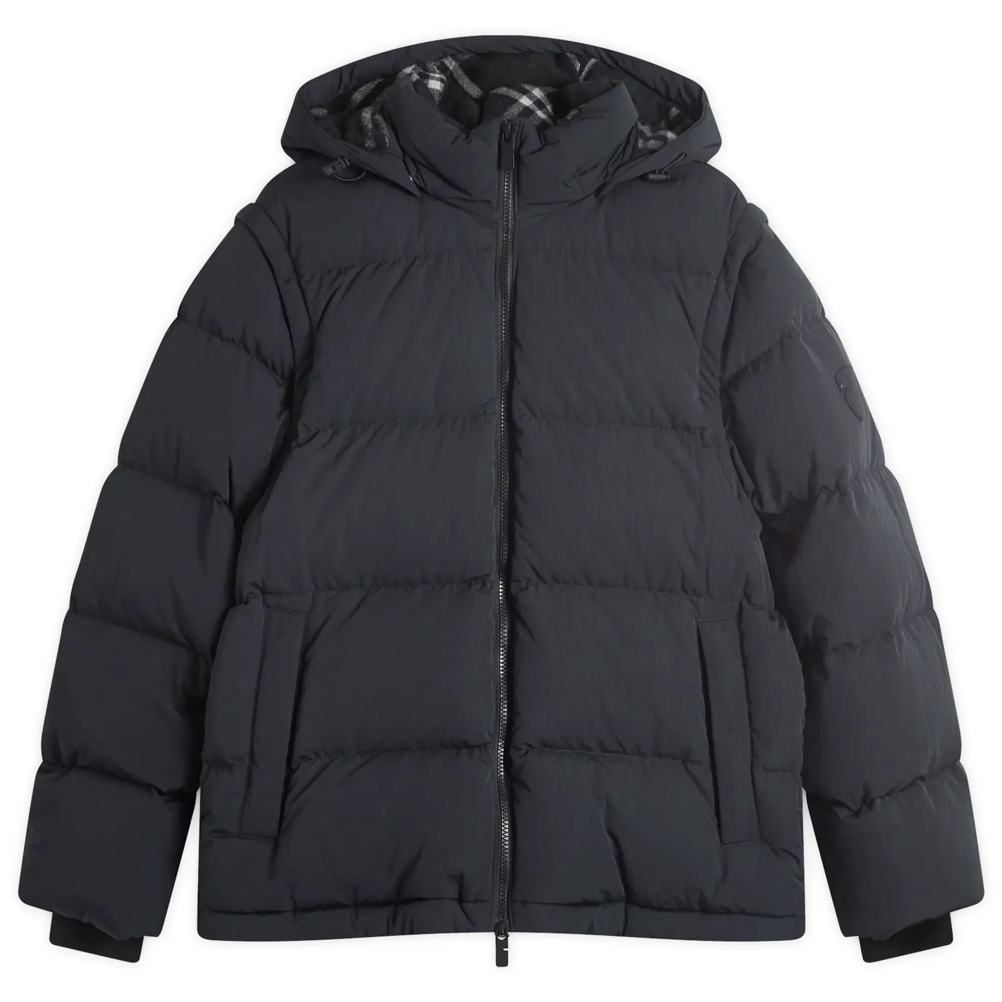 Burberry Men's Check Hood Puffer Jacket Black/Charcoal