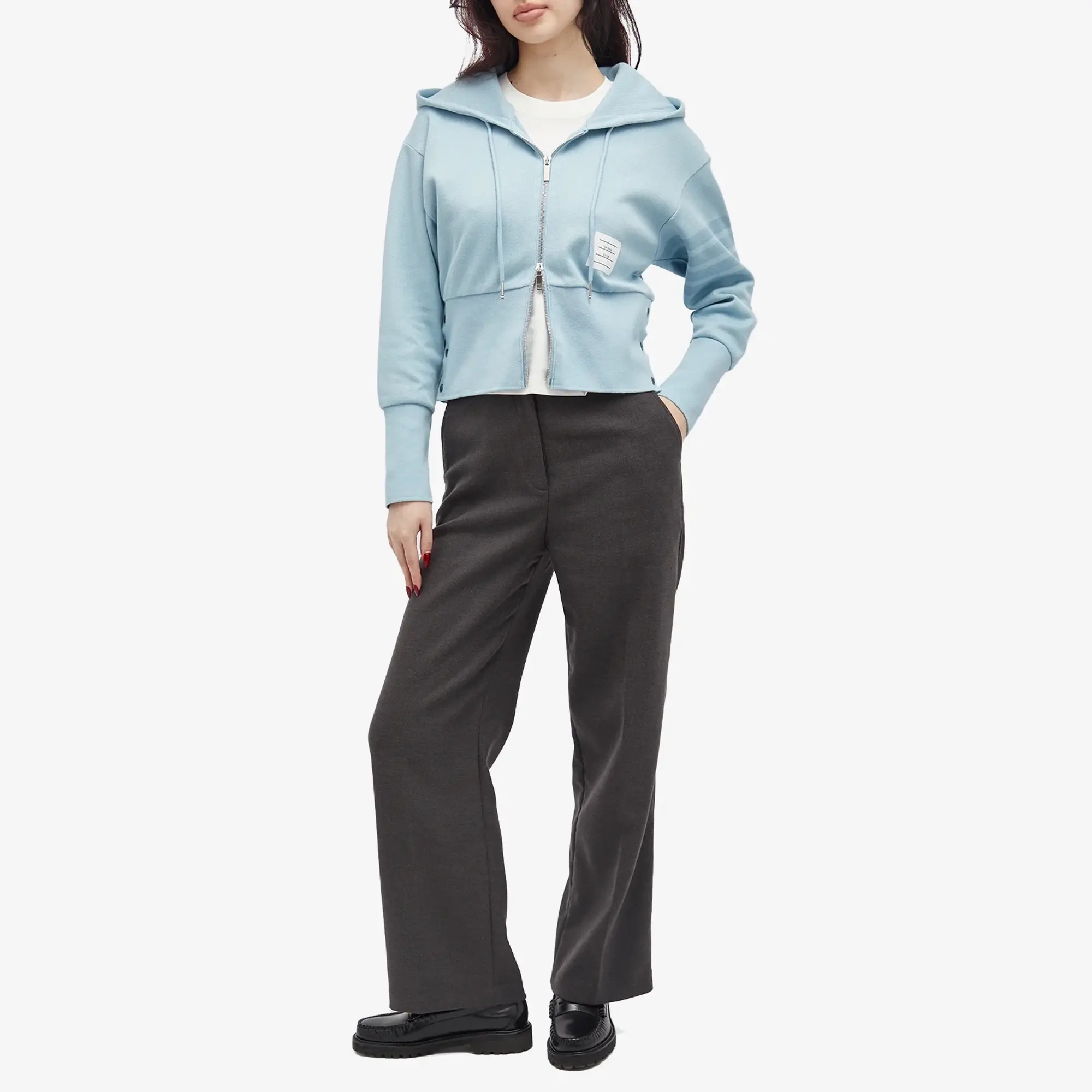Thom Browne Women's Zip Up Hoodie Light Blue