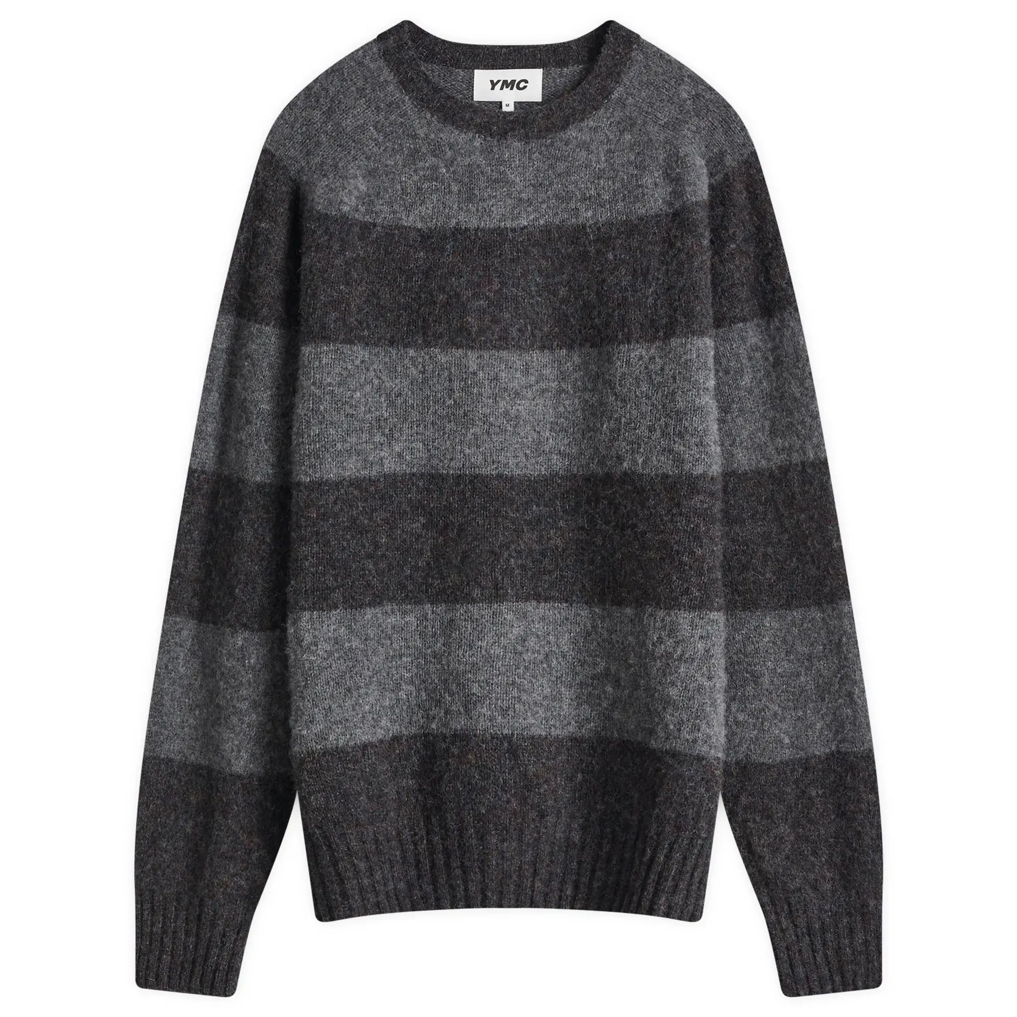 YMC Men's Suedehead Knit Jumper Grey Stripe