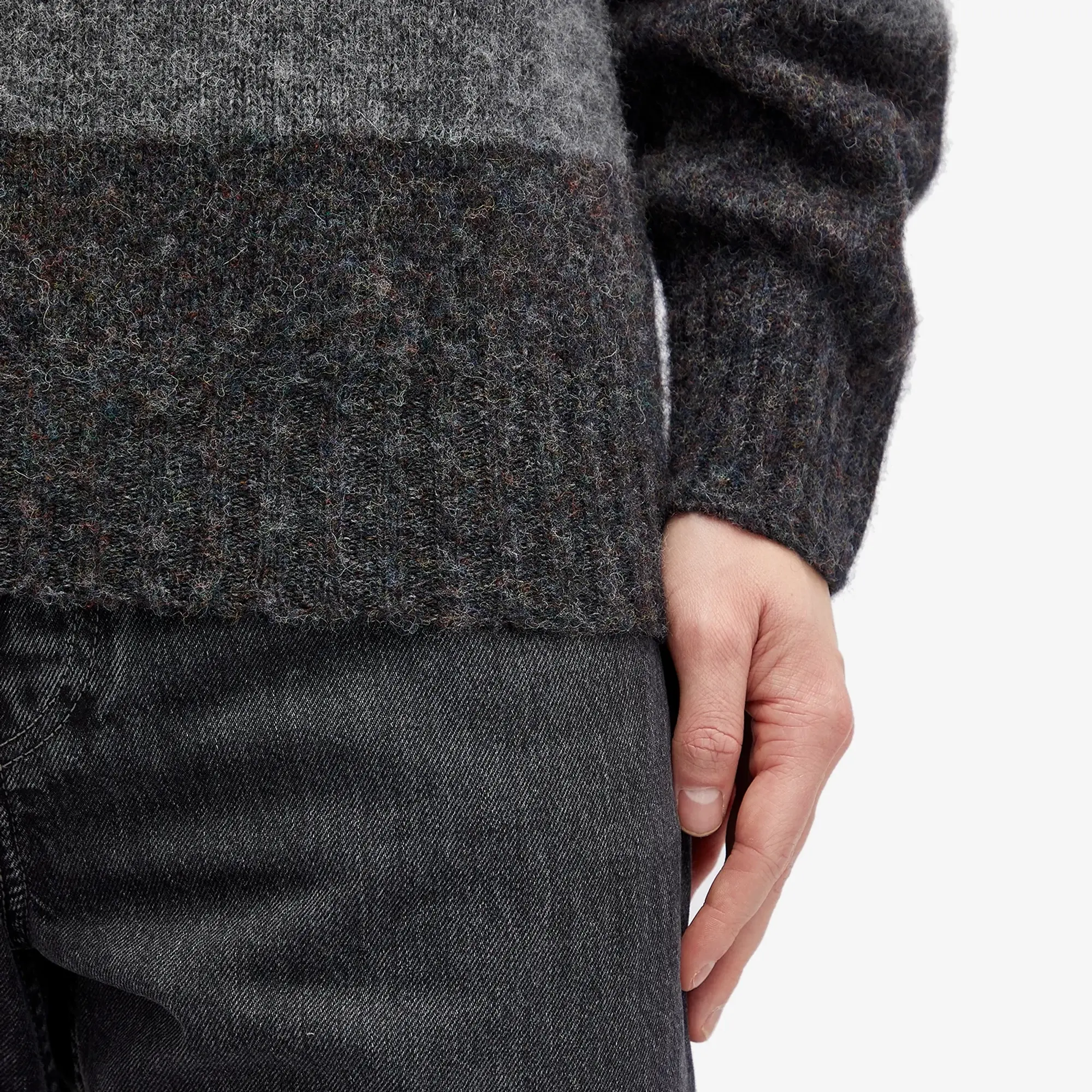 YMC Men's Suedehead Knit Jumper Grey Stripe