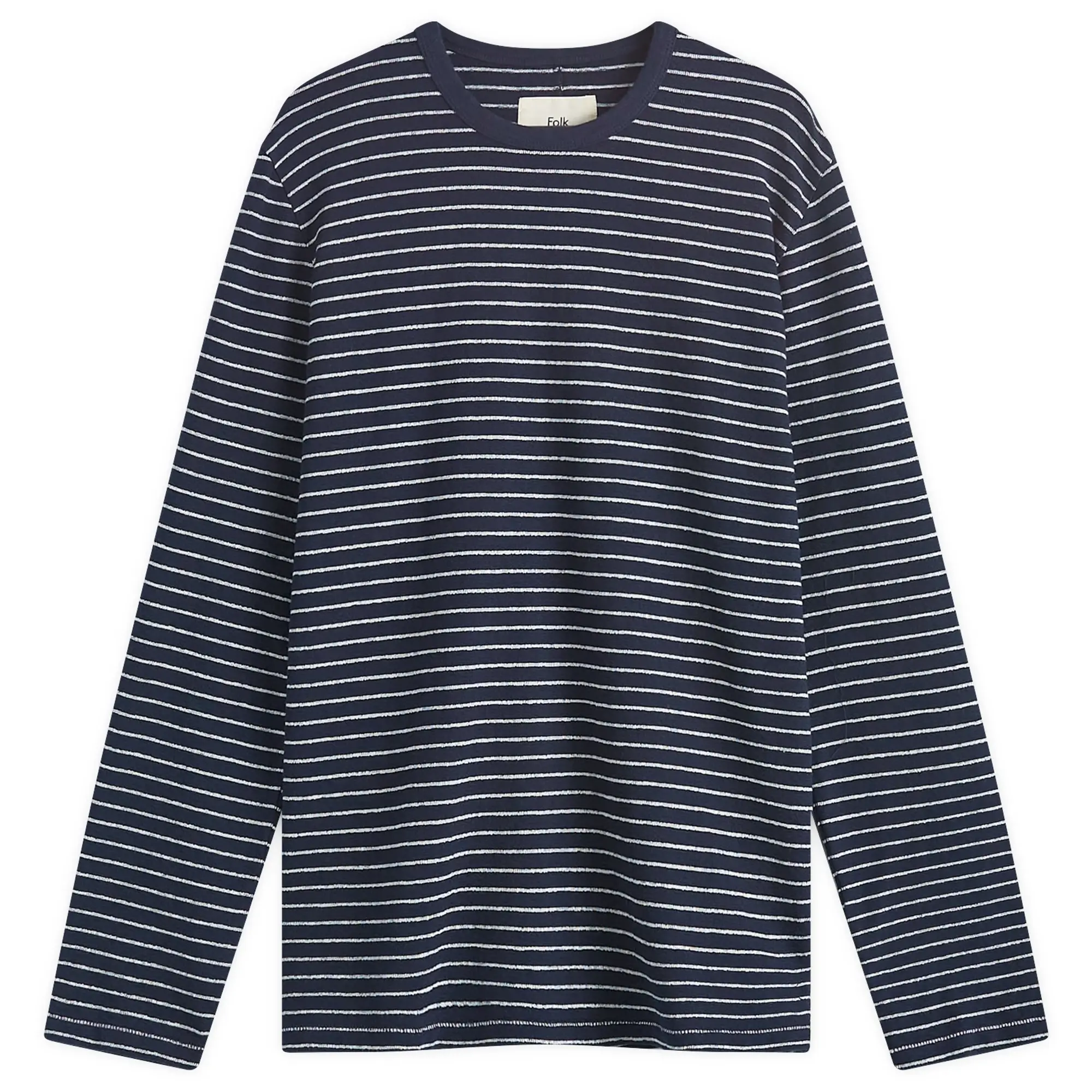 Folk Men's Long Sleeve Textured Stripe T-Shirt Navy/Silver