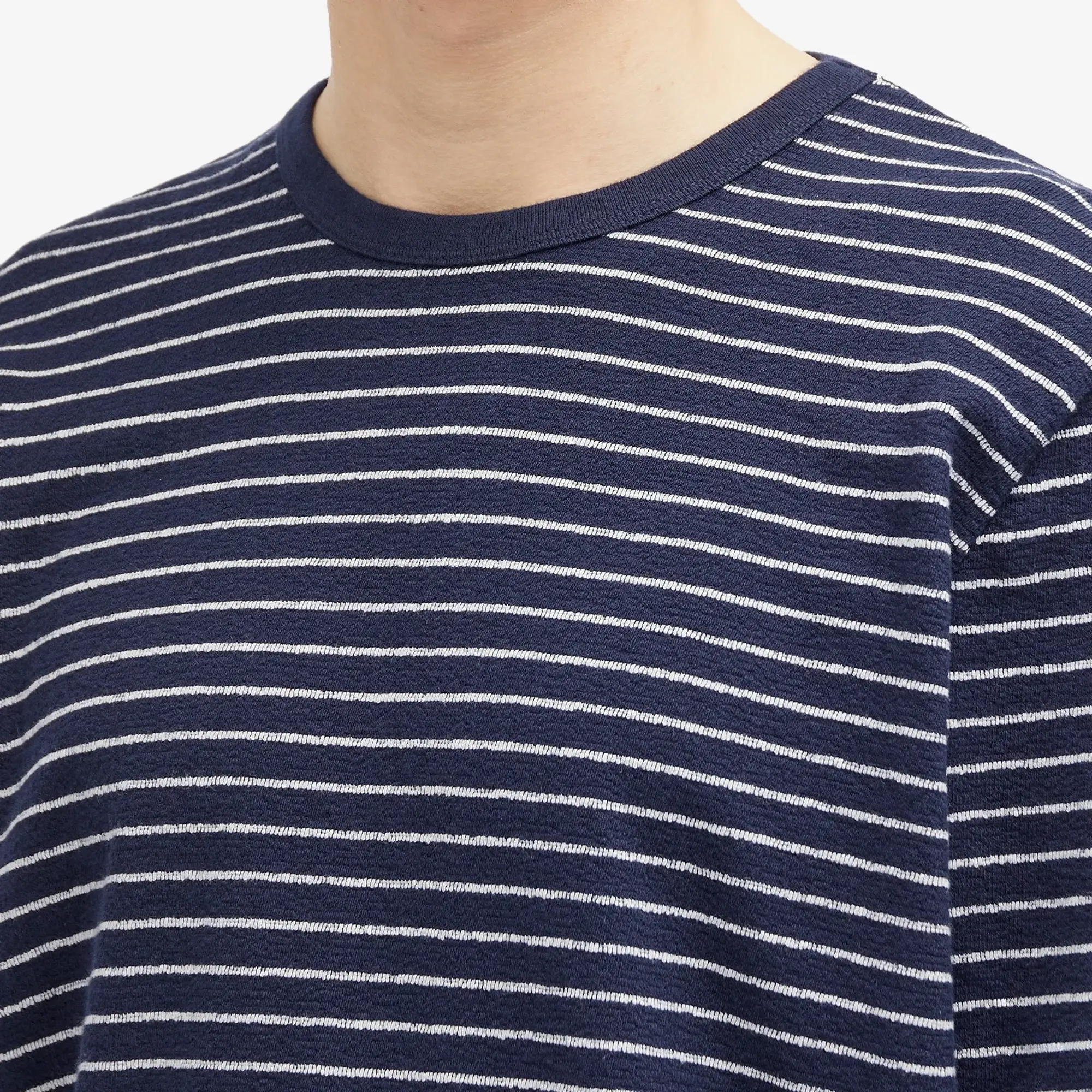 Folk Men's Long Sleeve Textured Stripe T-Shirt Navy/Silver