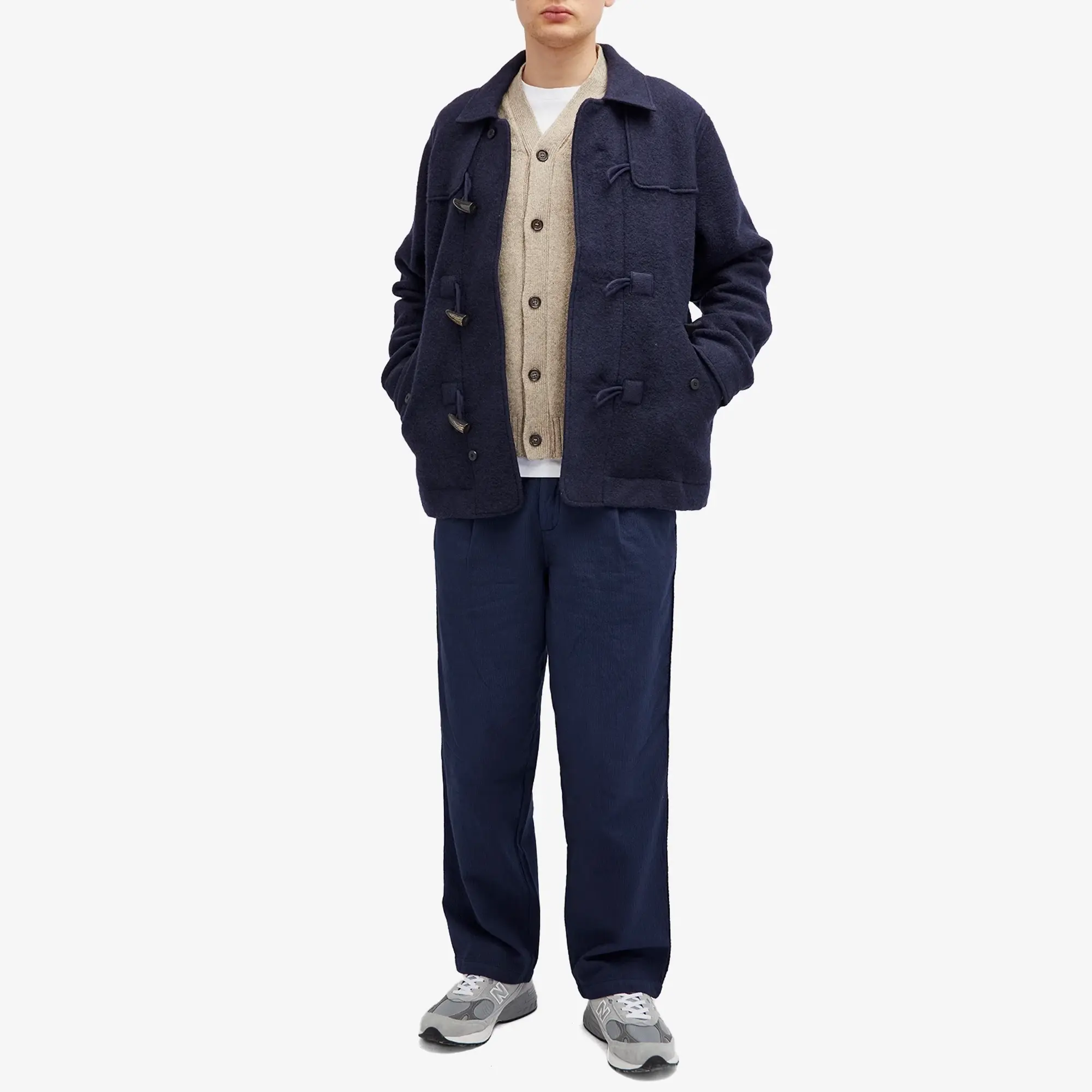 Folk Men's Wide Fit Trousers Navy Topstitch