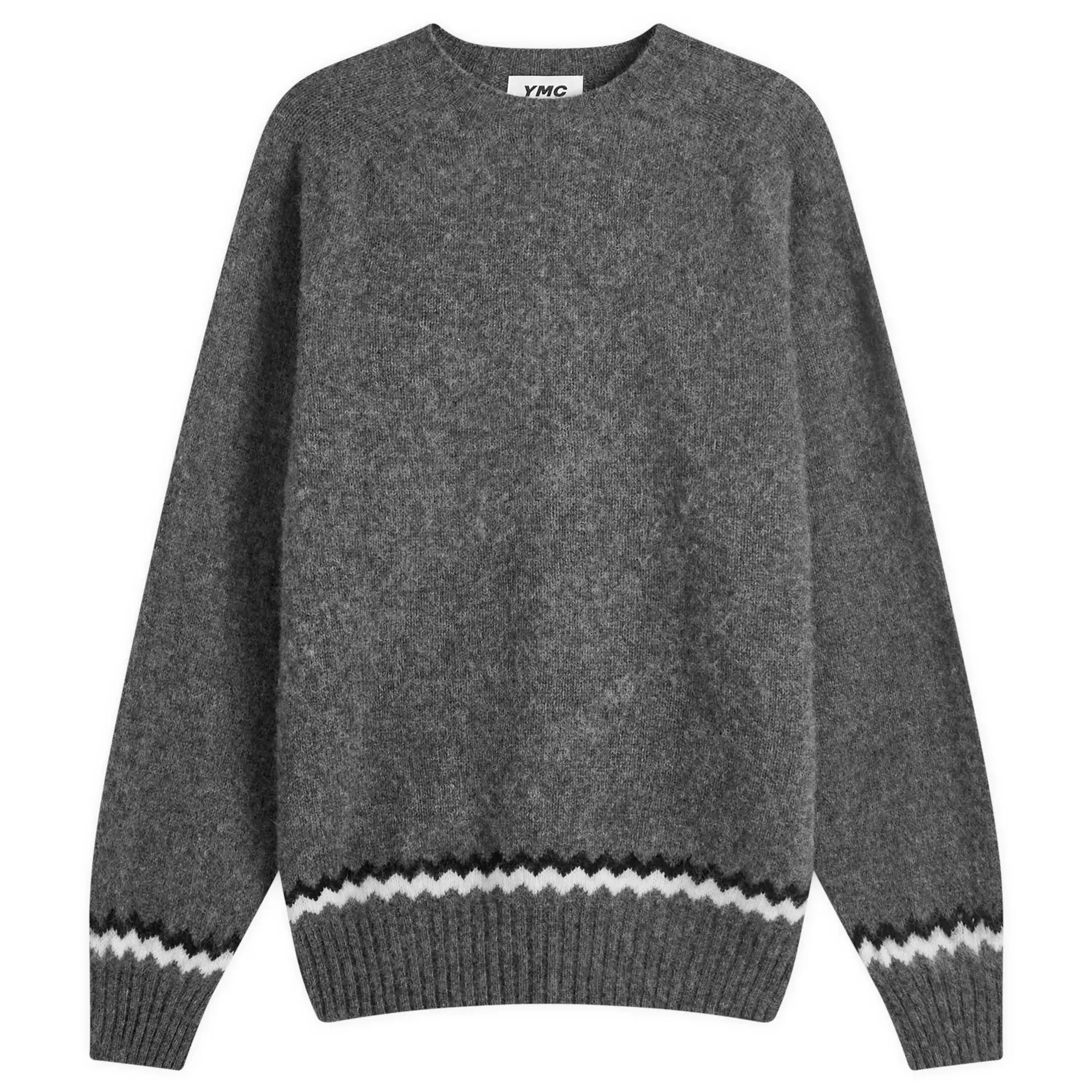 YMC Men's Suedehead Zig Zag Knit Jumper Grey