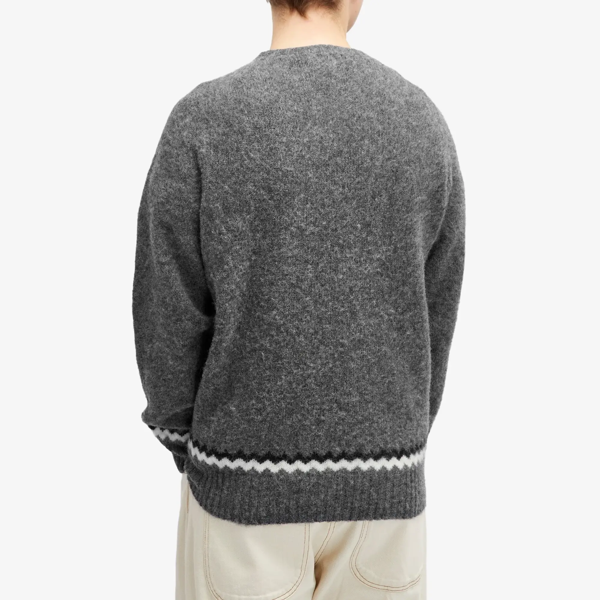 YMC Men's Suedehead Zig Zag Knit Jumper Grey