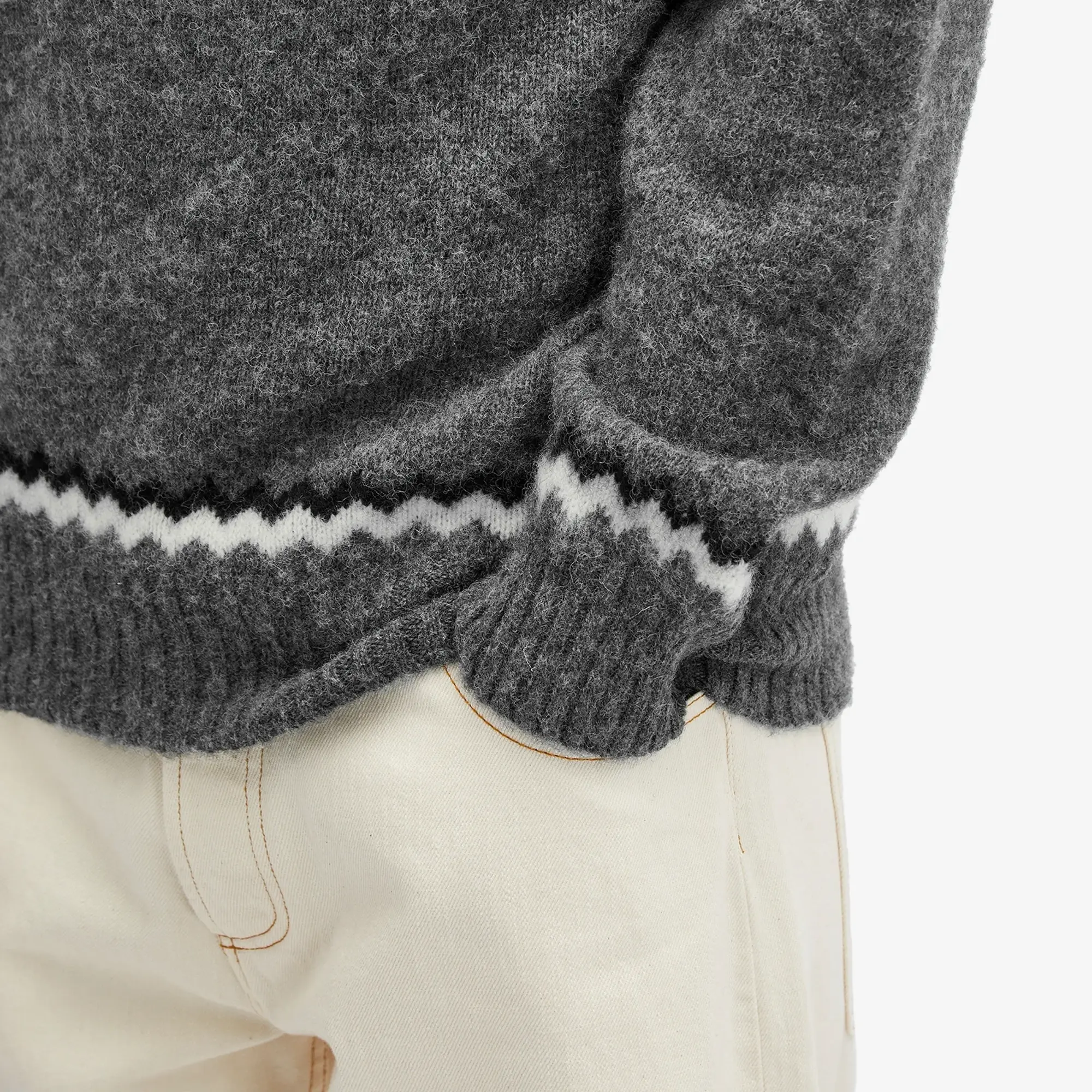 YMC Men's Suedehead Zig Zag Knit Jumper Grey