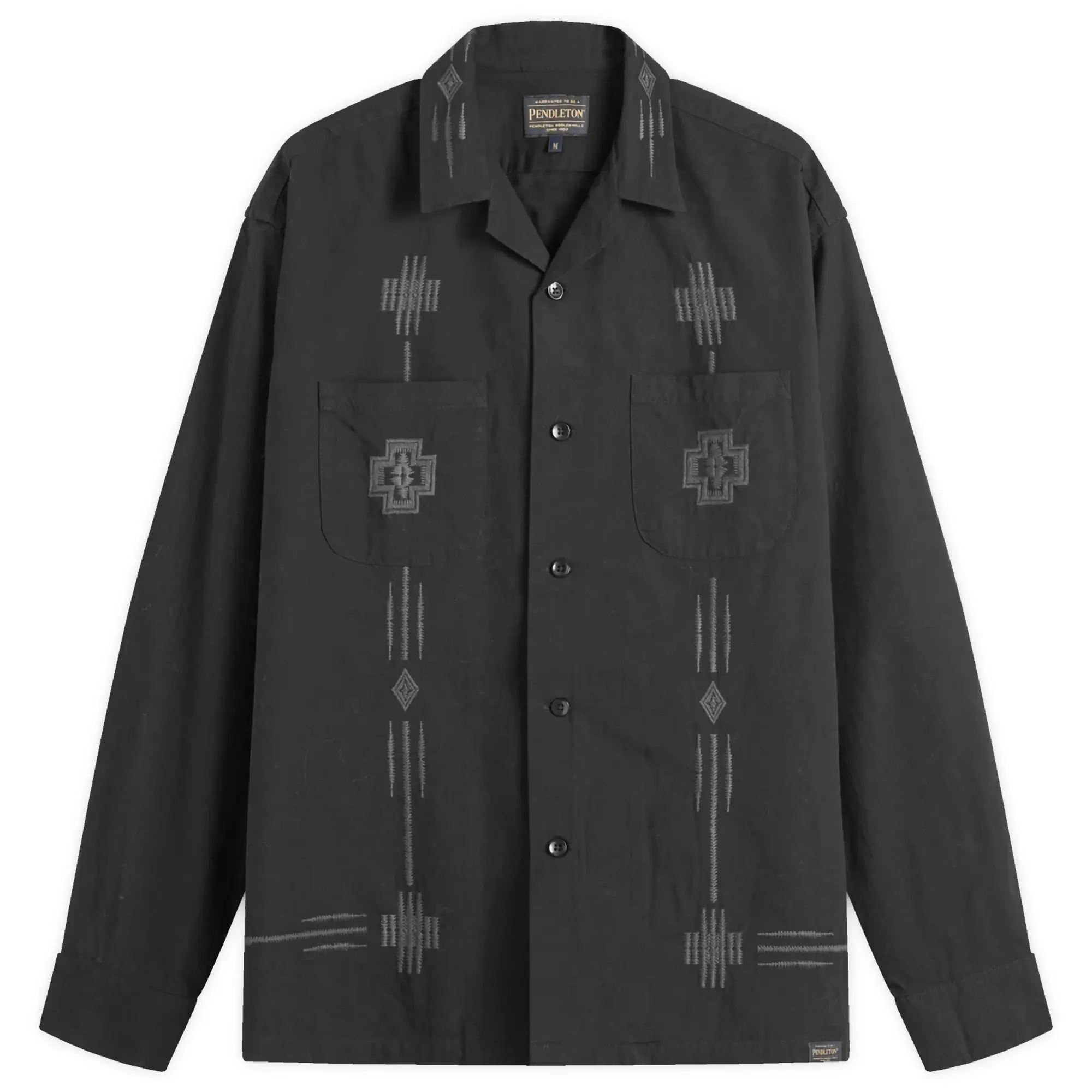 Pendleton Men's Embroidered Open Collar Pocket Shirt Black Harding
