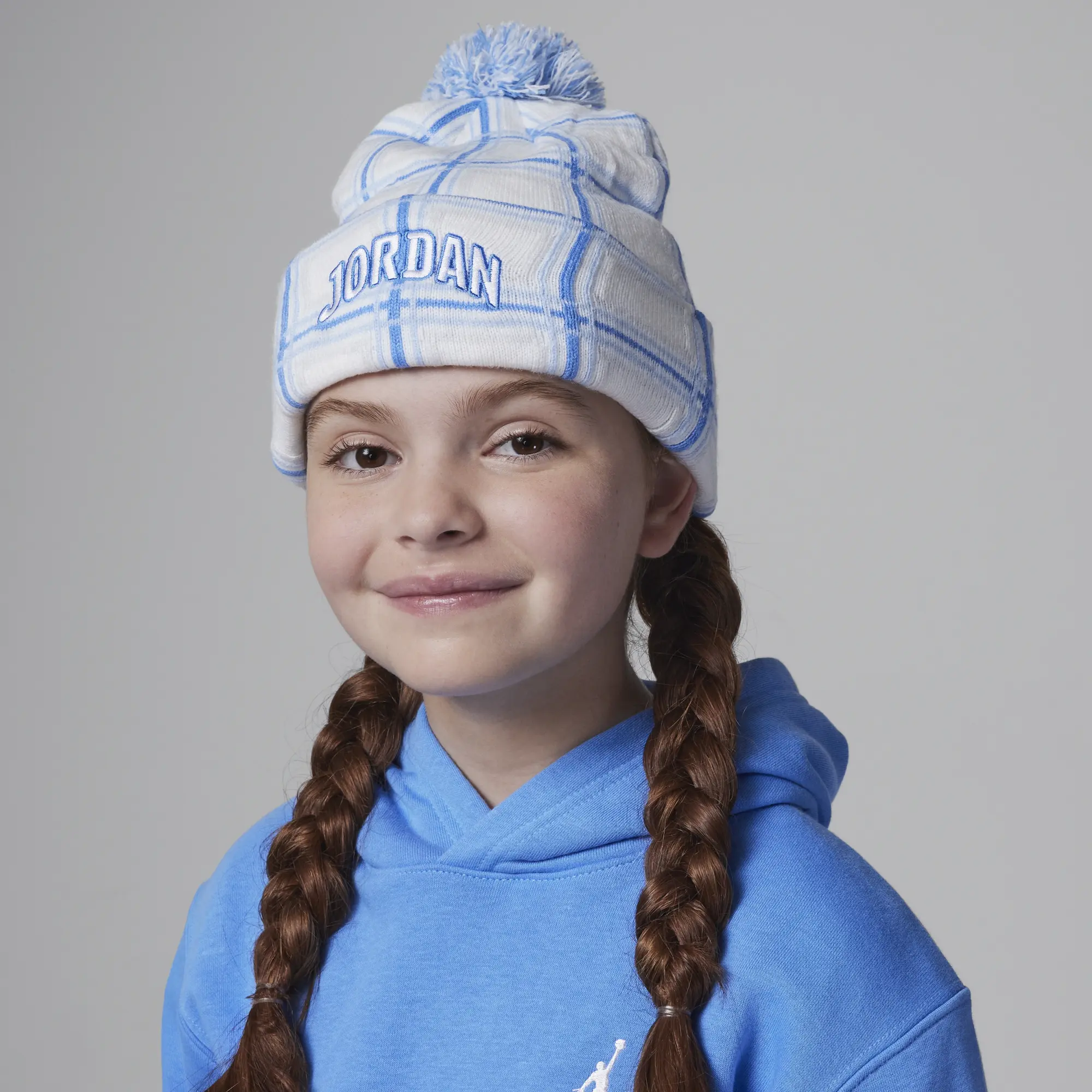 Nike Jordan Older Kids' Festive Check Pom-Pom Beanie - White - Acrylic