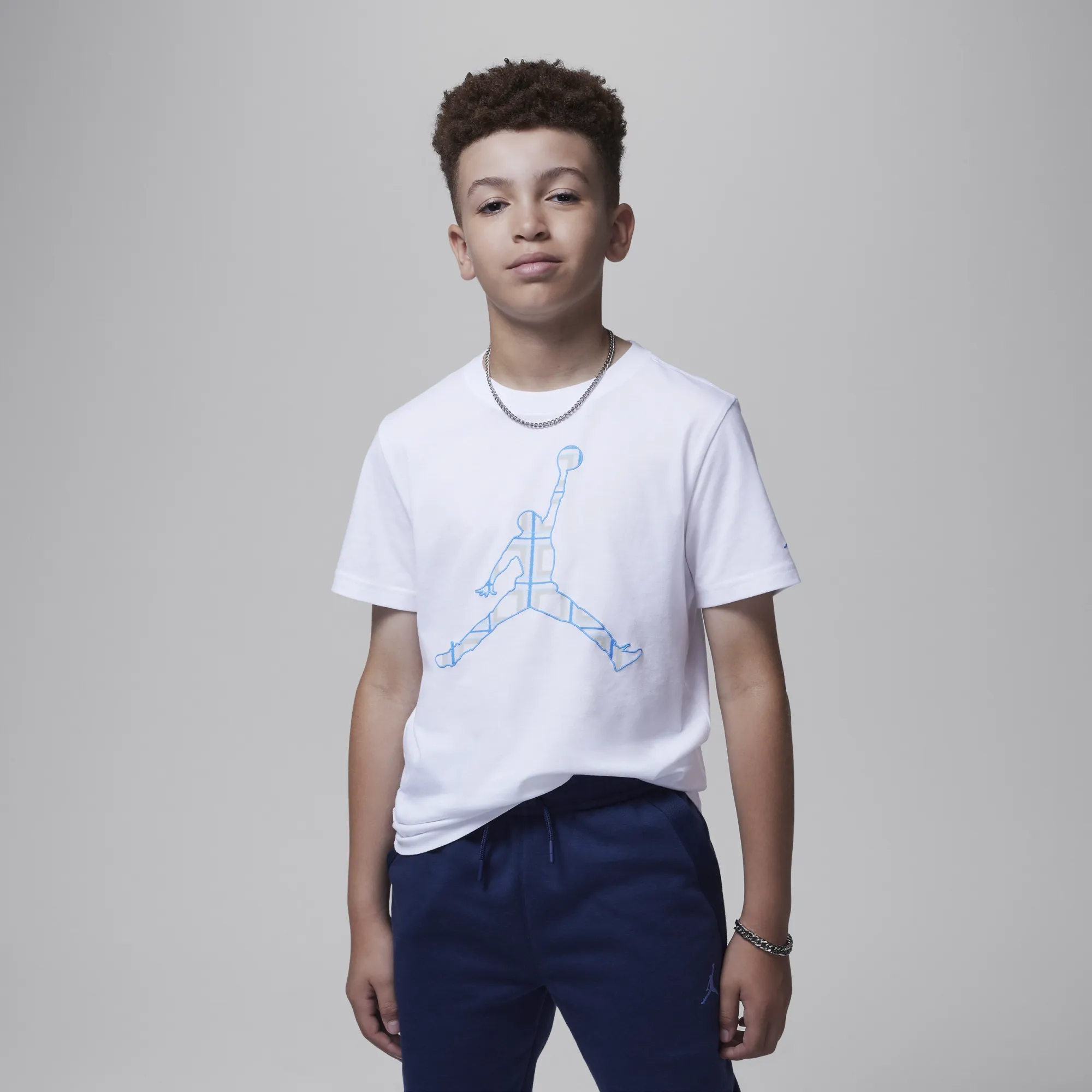 Nike Jordan Older Kids' Checked Jumpman T-Shirt White Cotton