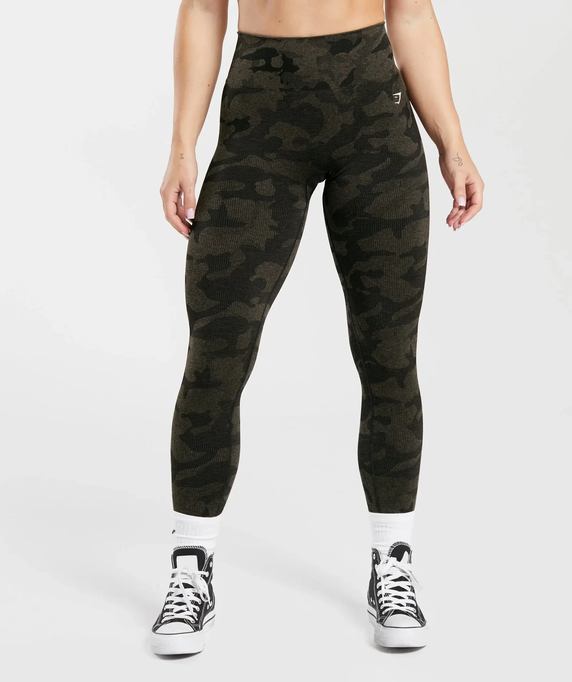 Gymshark Adapt Camo Seamless Ribbed Leggings - Black/Camo Brown