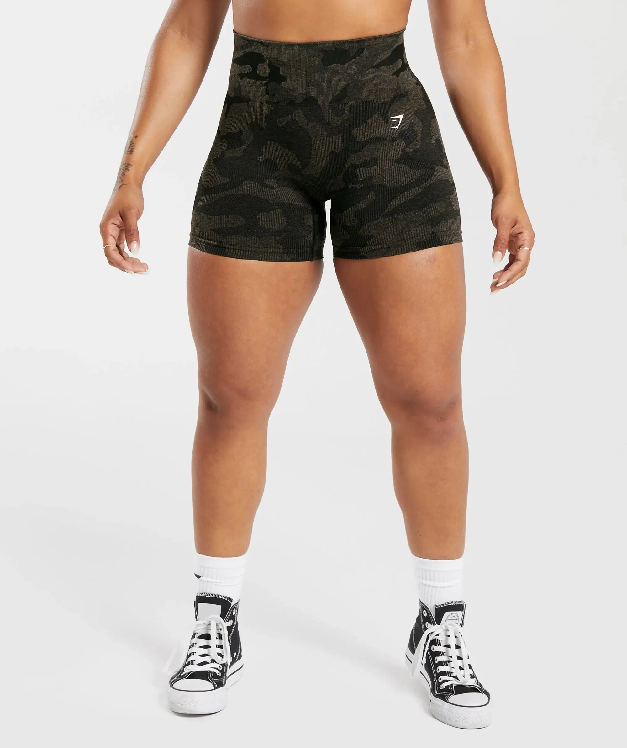 Gymshark Adapt Camo Seamless Ribbed Shorts - Black/Camo Brown