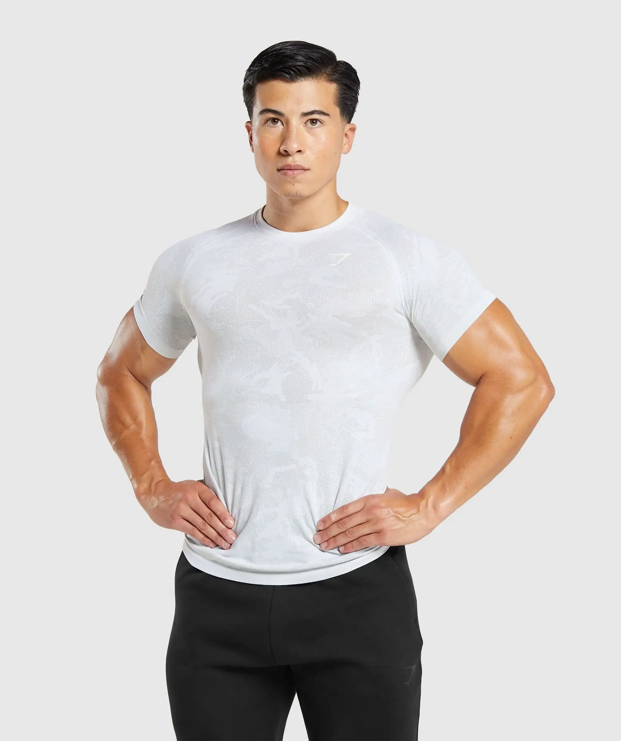 Gymshark Geo Seamless T-Shirt - White/Light Grey