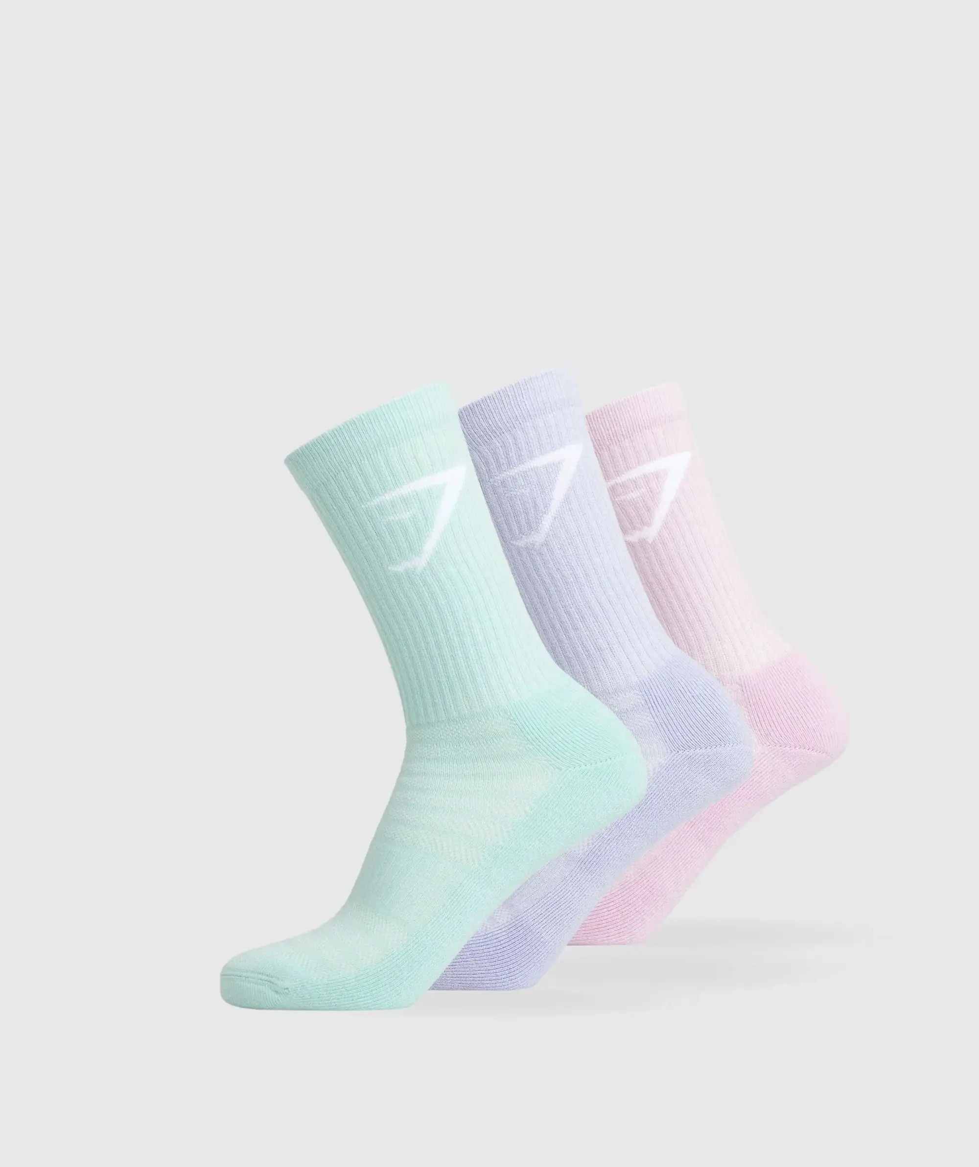 Gymshark Crew Socks 3pk - Mystic Lilac/Serene Blue/Lemonade Pink