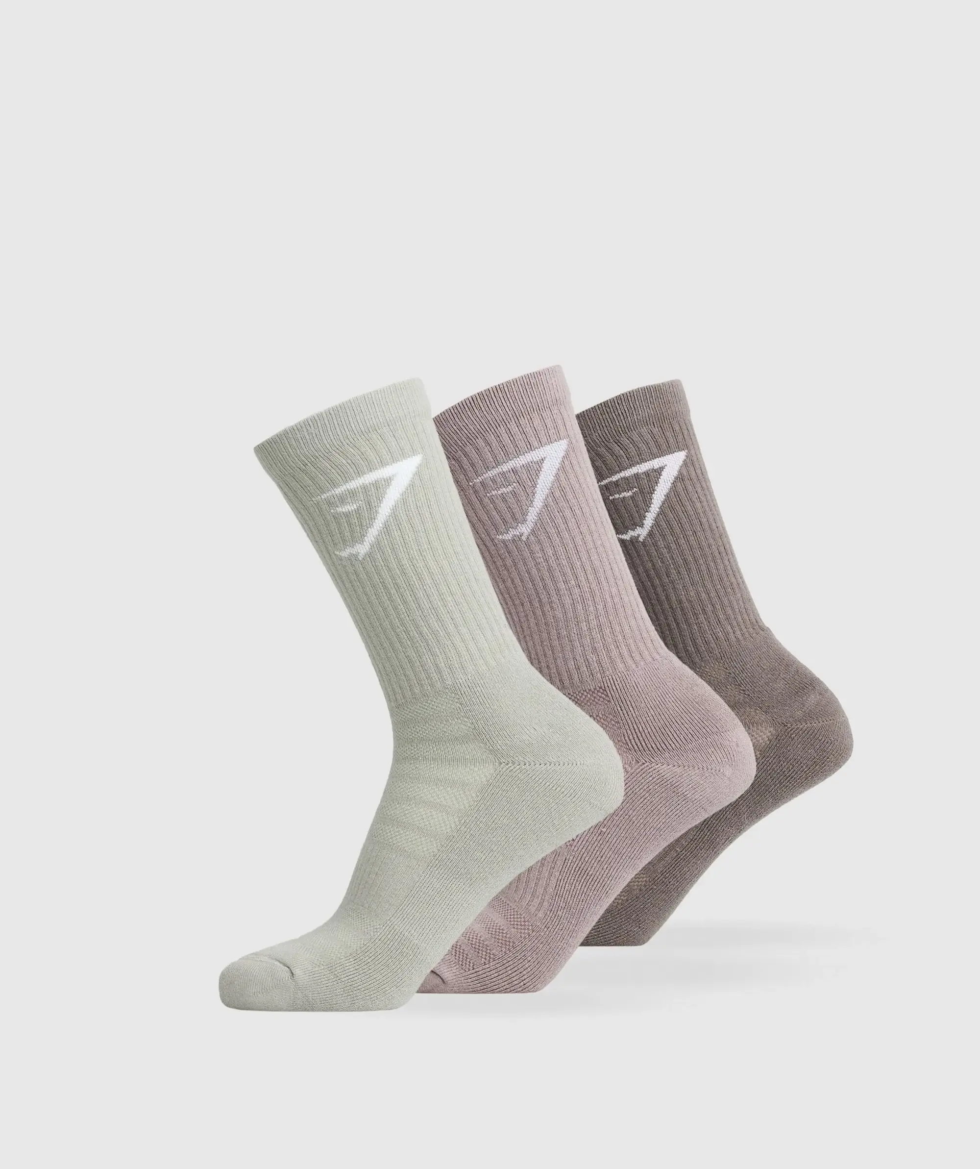 Gymshark Crew Socks 3pk - Camo Brown/Washed Mauve/Stone Grey