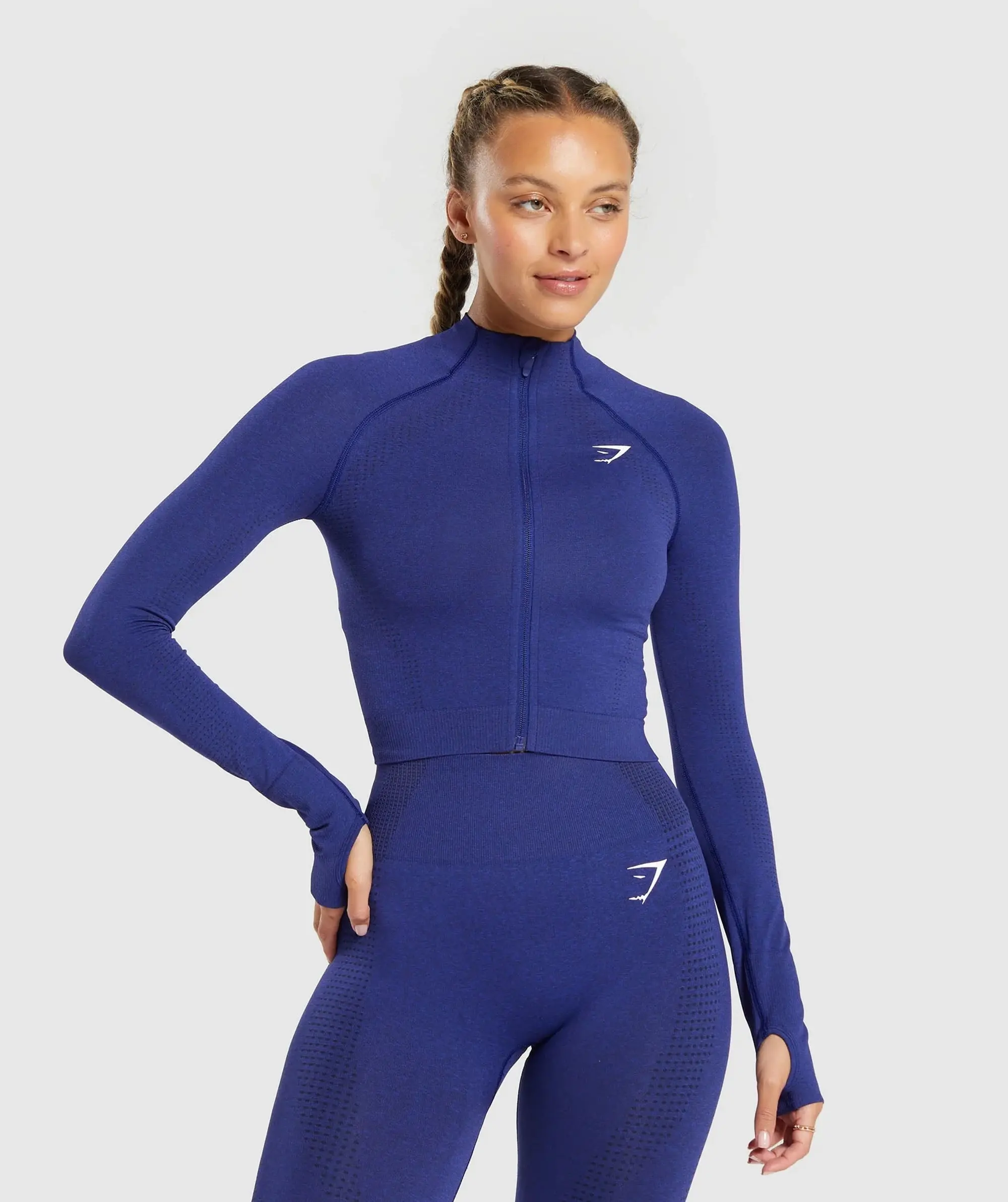 Gymshark Vital Seamless 2.0 Midi Zip Up Jacket - Cobalt Purple Marl