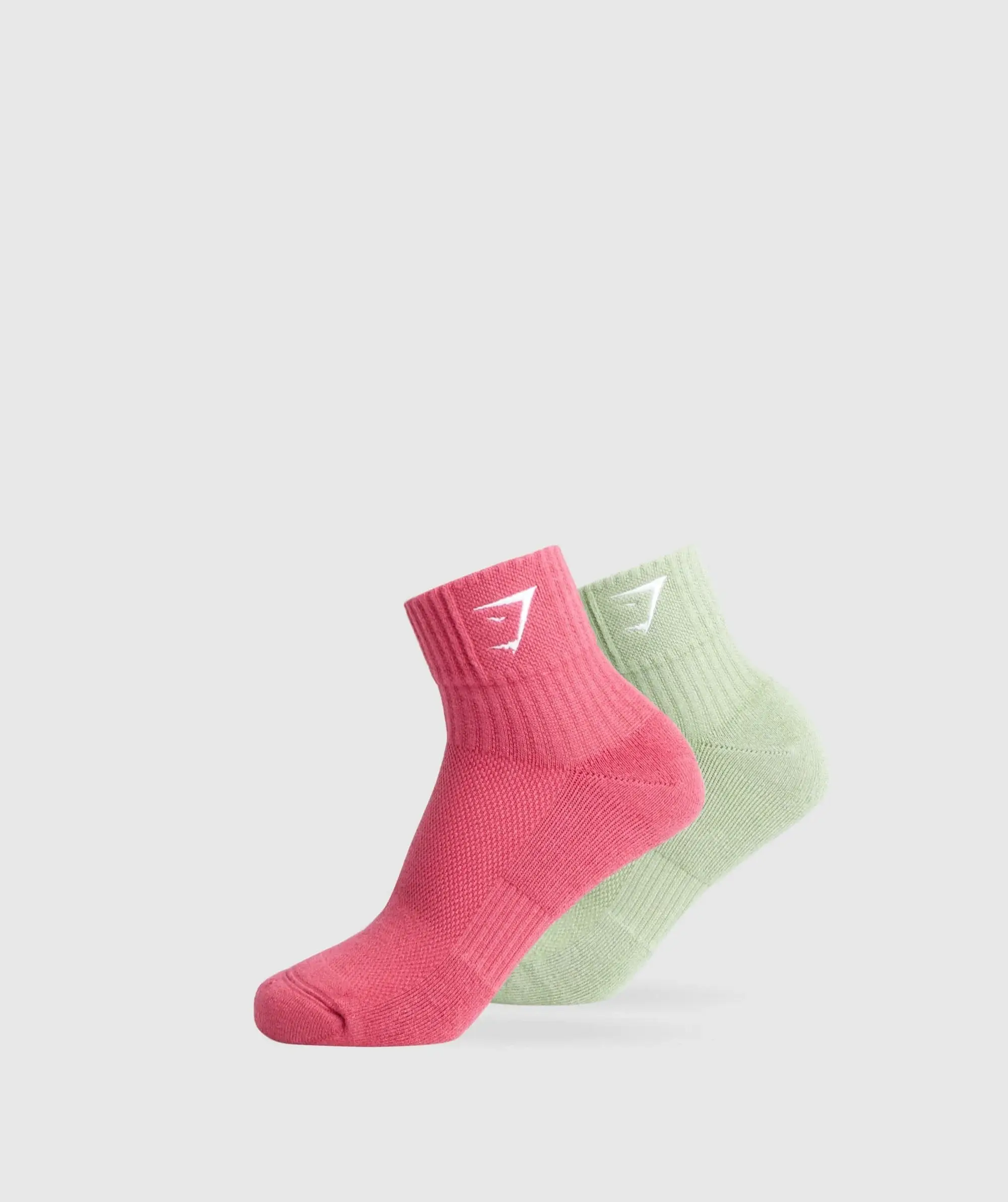 Gymshark Sharkhead Embroidered Quarter Socks 2pk - Faded Green/Vintage Pink