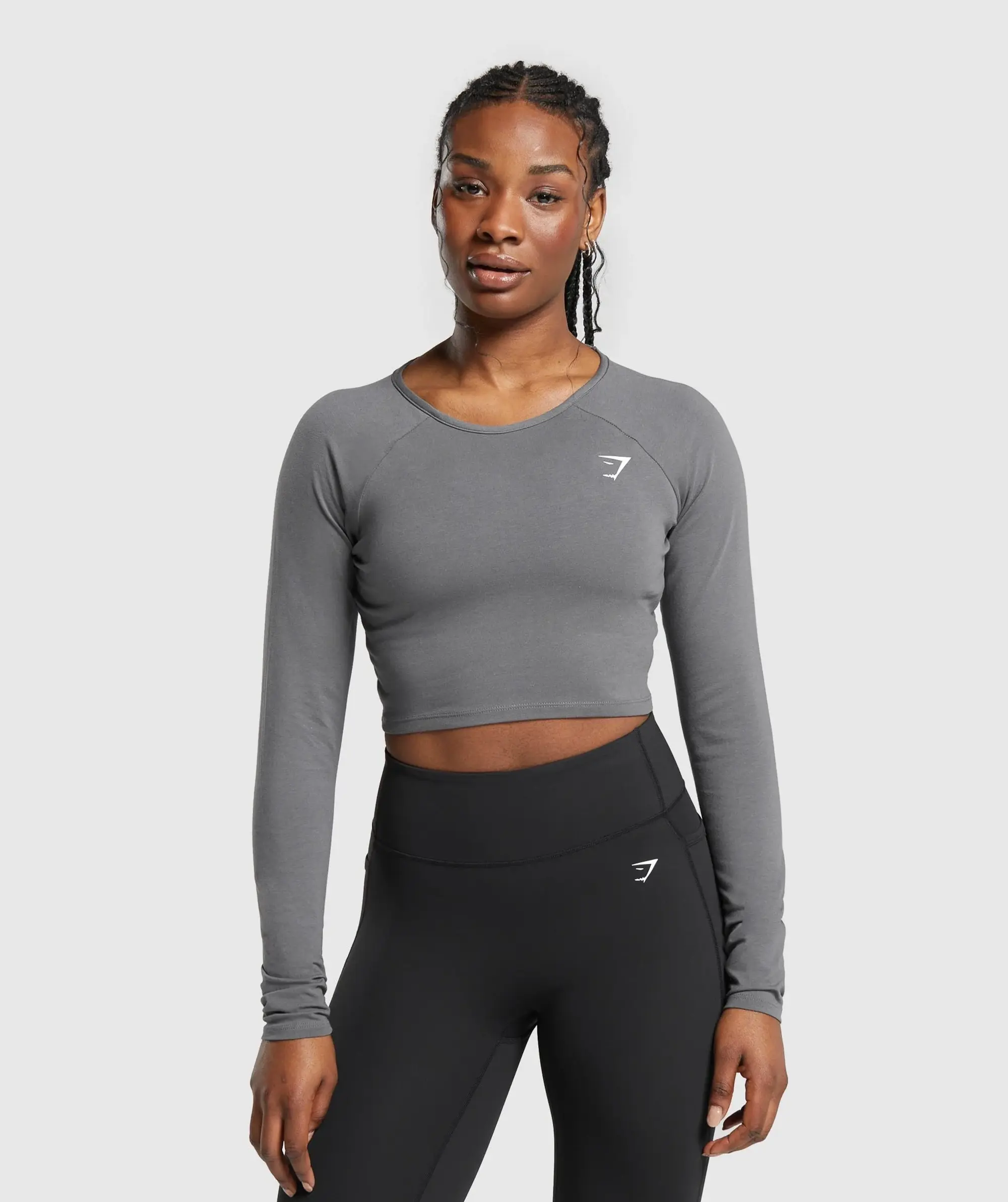 Gymshark Lifting Essential Long Sleeve Crop Top - Pitch Grey