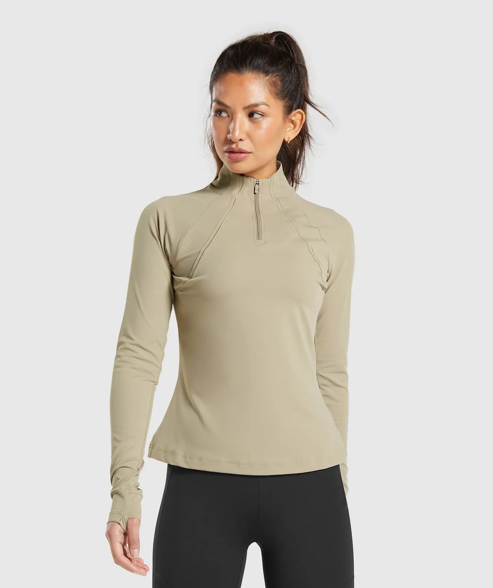 Gymshark Running 1/4 Zip - Cement Brown