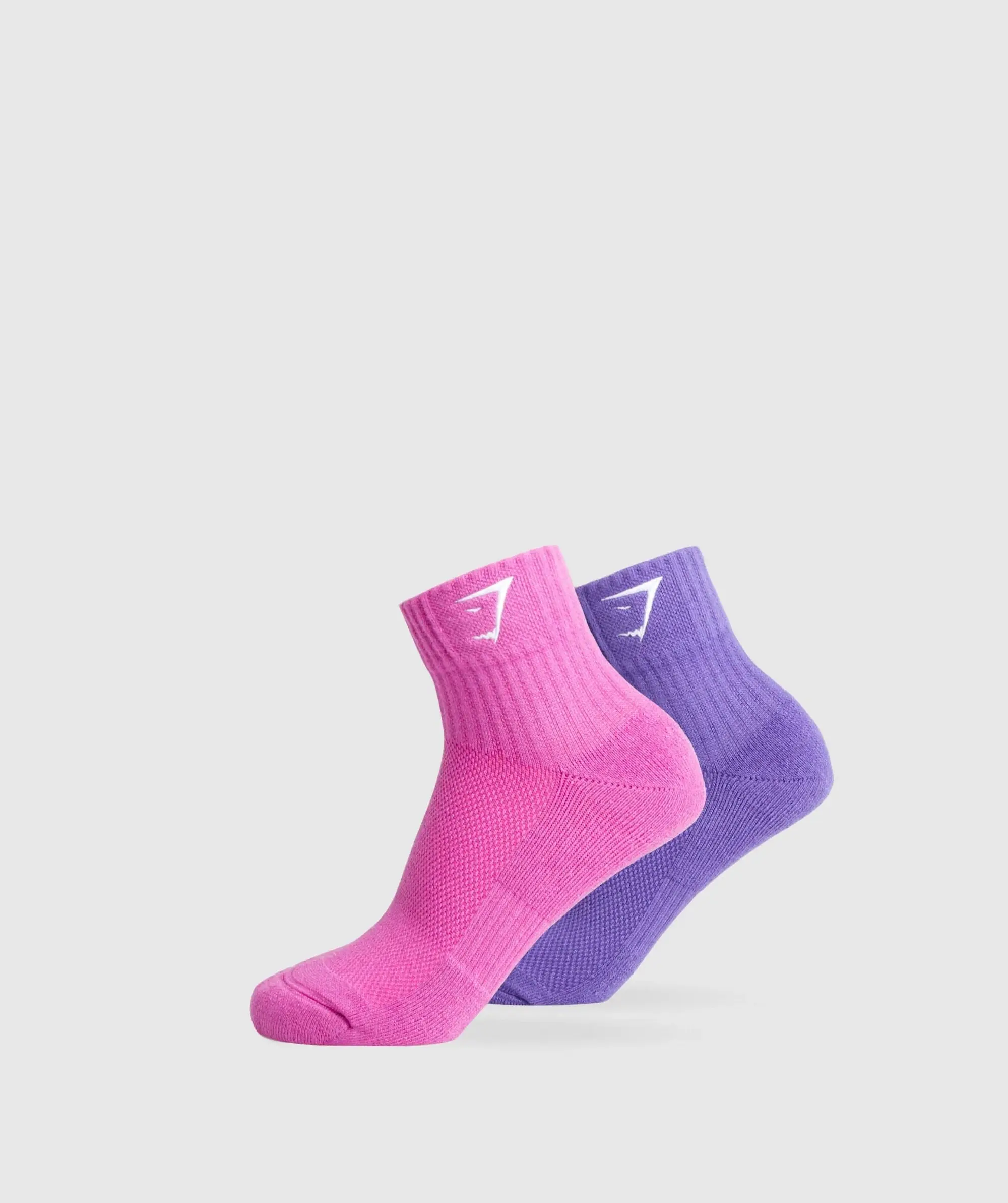 Gymshark Sharkhead Embroidered Quarter Socks 2pk - Shelly Pink/Stellar Purple