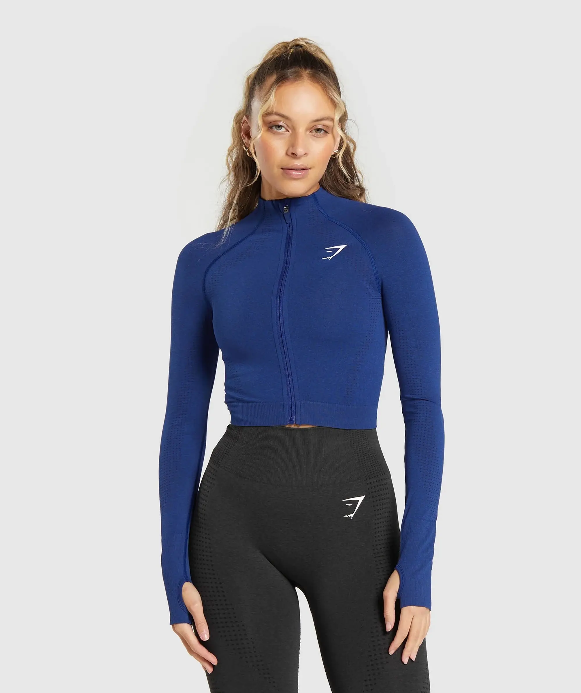 Gymshark Vital Seamless 2.0 Midi Zip Up Jacket - Stellar Blue Marl