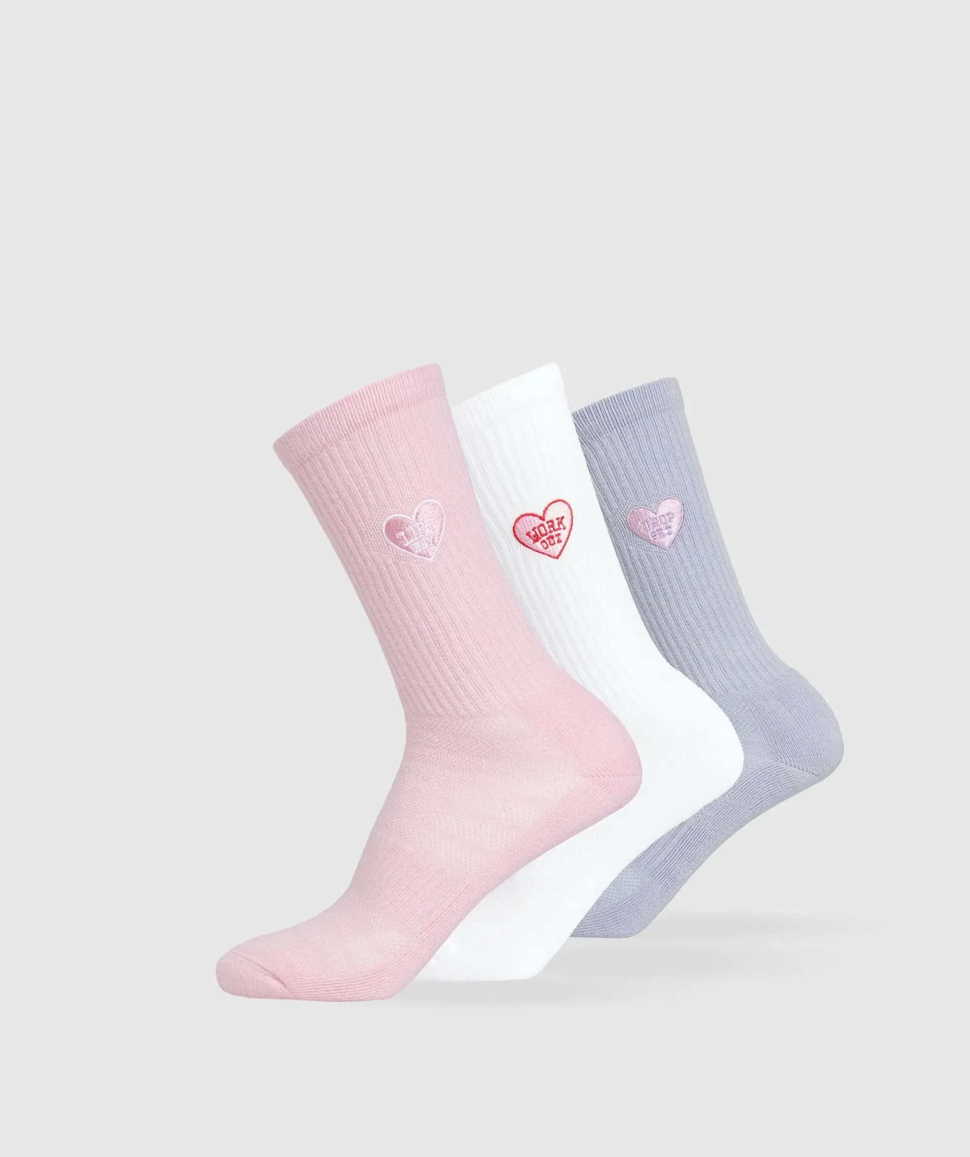 Gymshark GFX 3pk Crew Socks - White/Silver Lilac/Dolly Pink