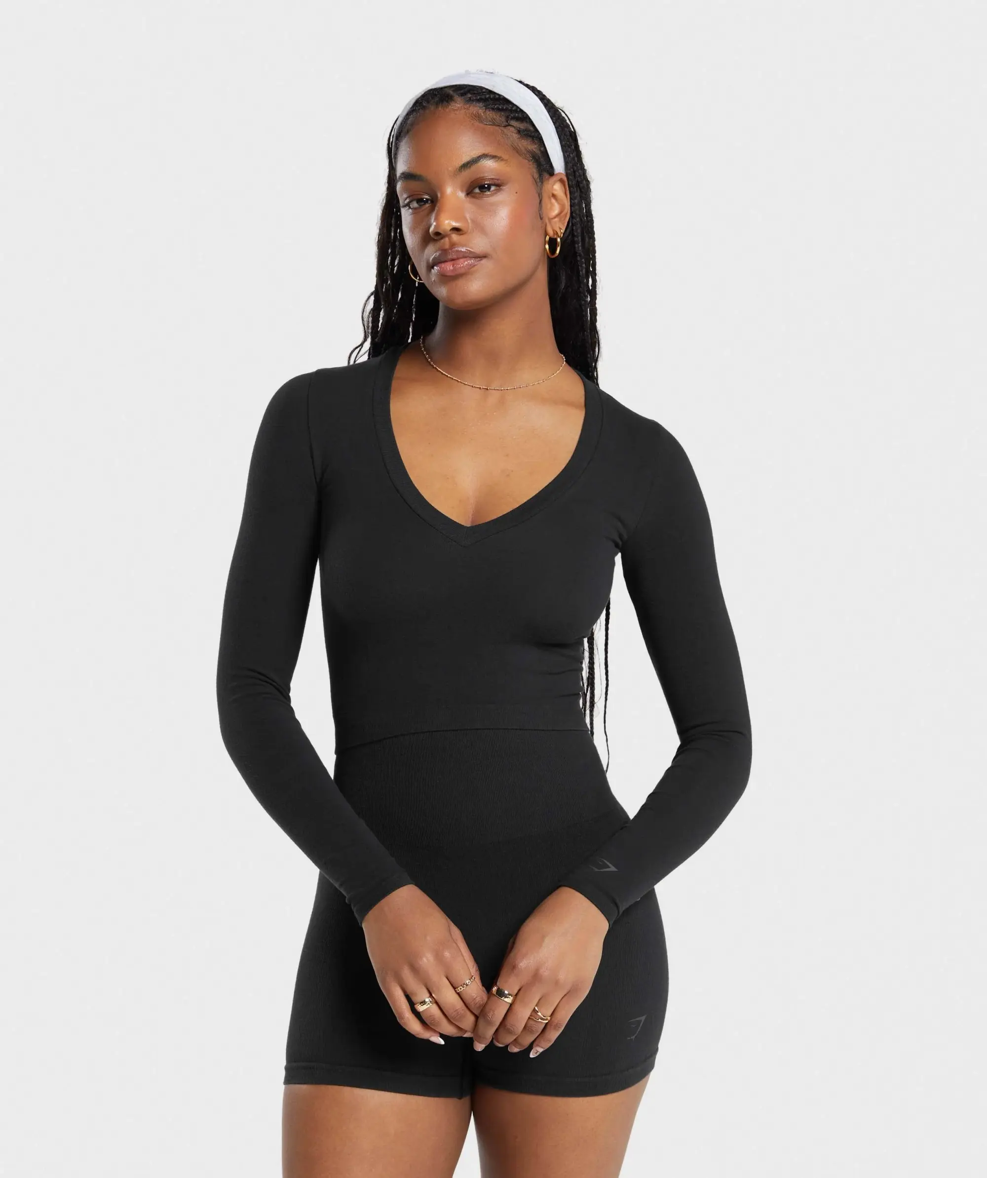 Gymshark Cotton Seamless Long Sleeve Midi Top - Black