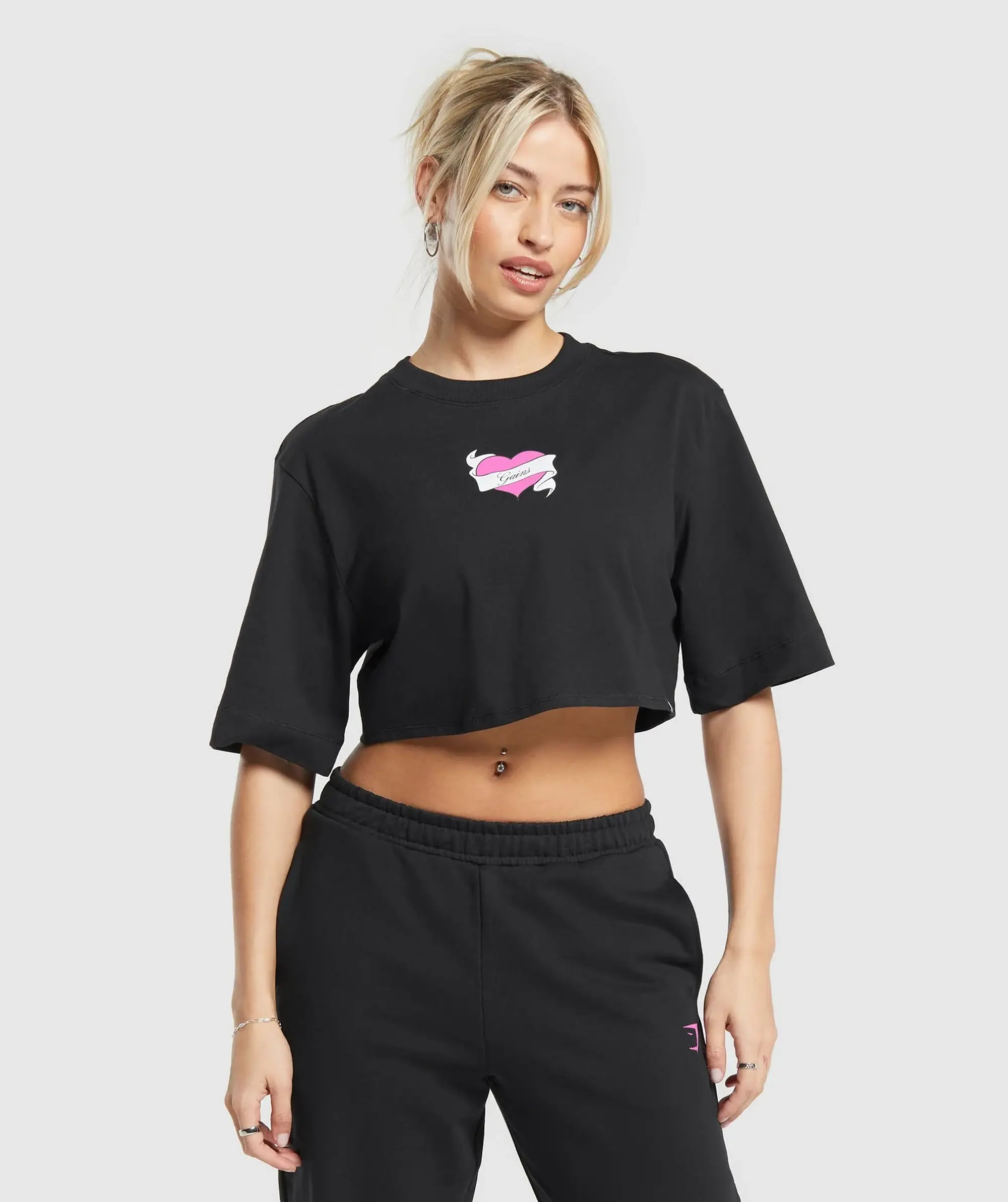 Gymshark Tattoo Oversized Crop Top - Black