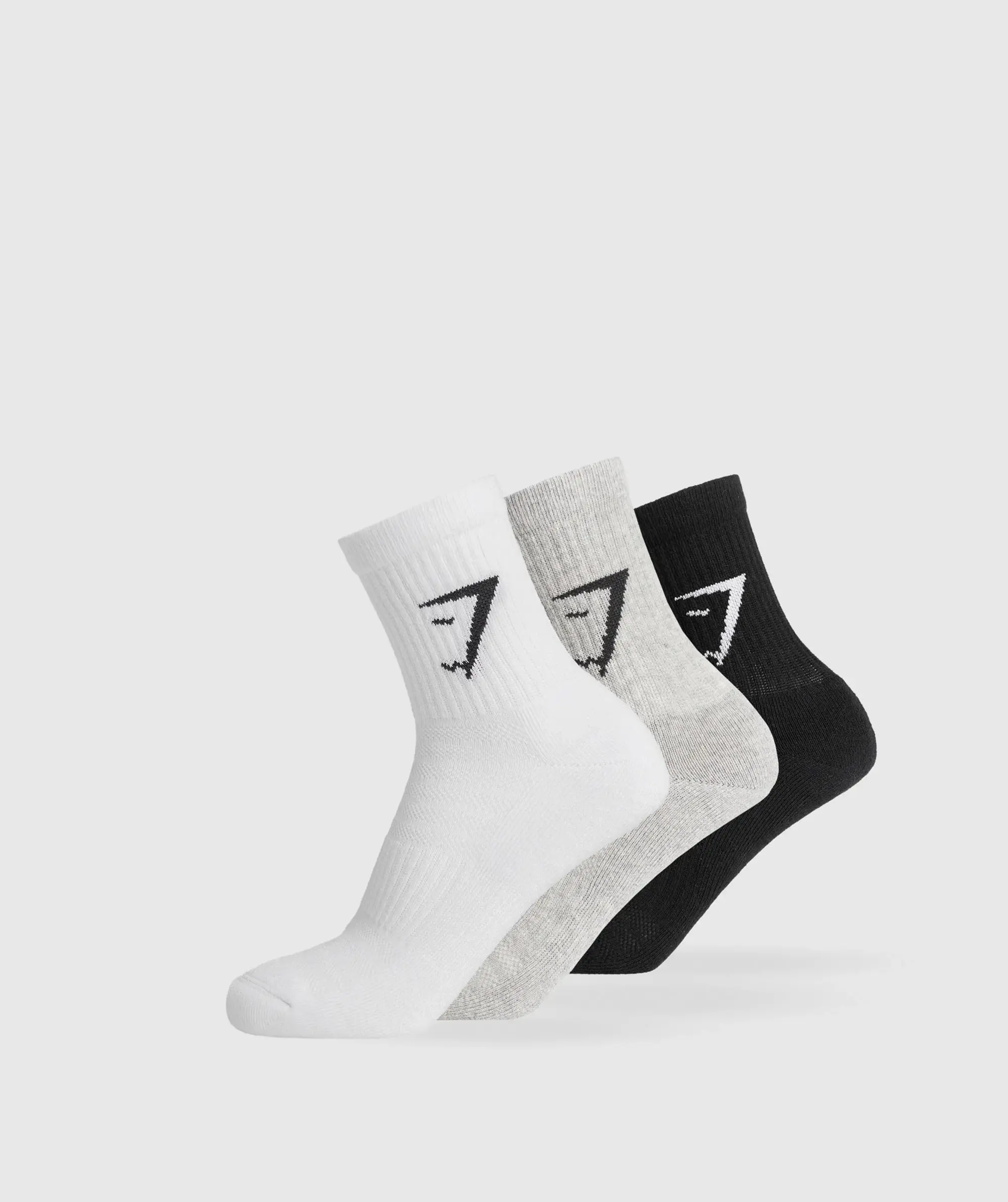 Gymshark Midi 3pk Socks - White/Light Grey Core Marl/Black