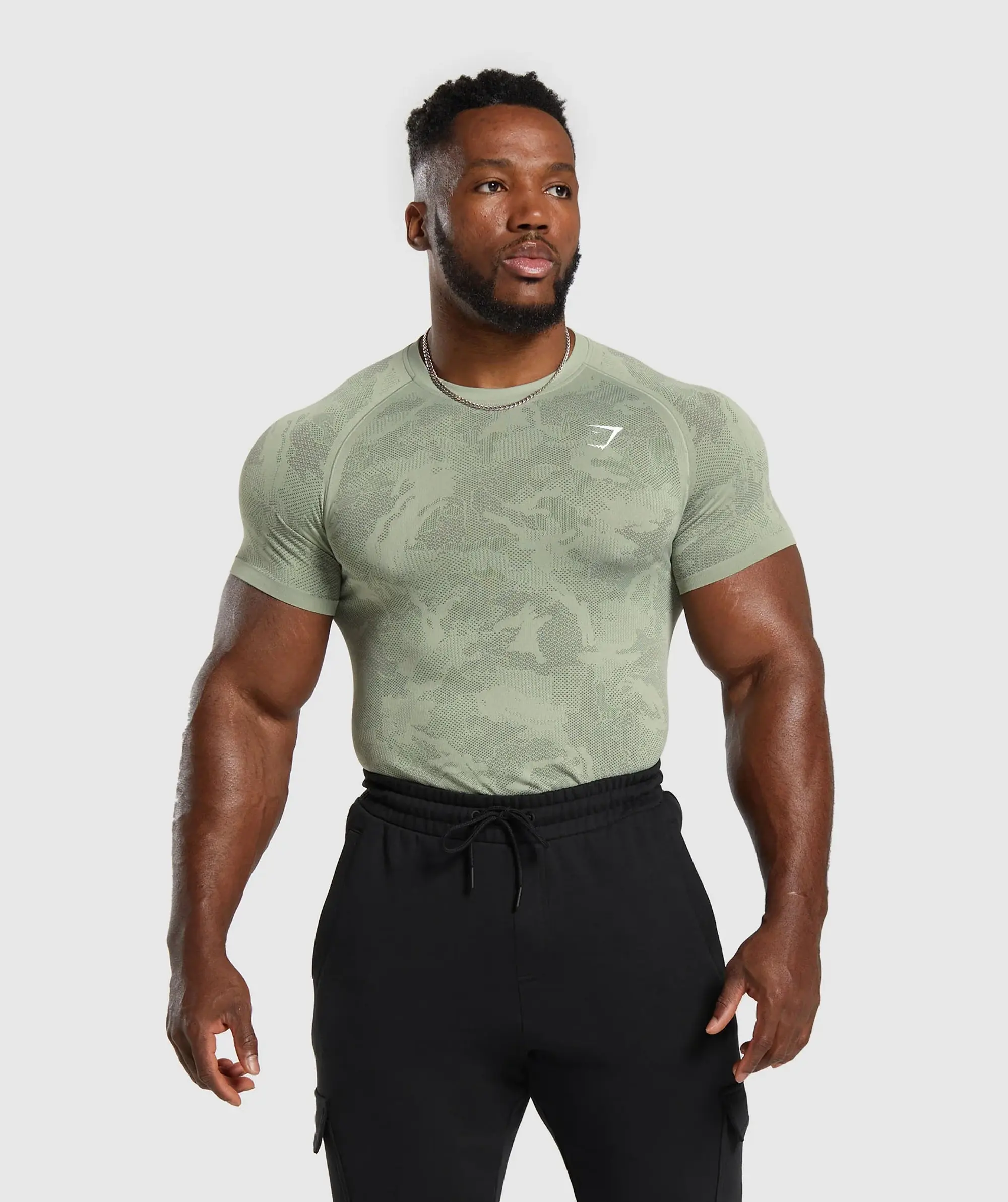 Gymshark Geo Seamless T-Shirt - Faded Green/Core Olive