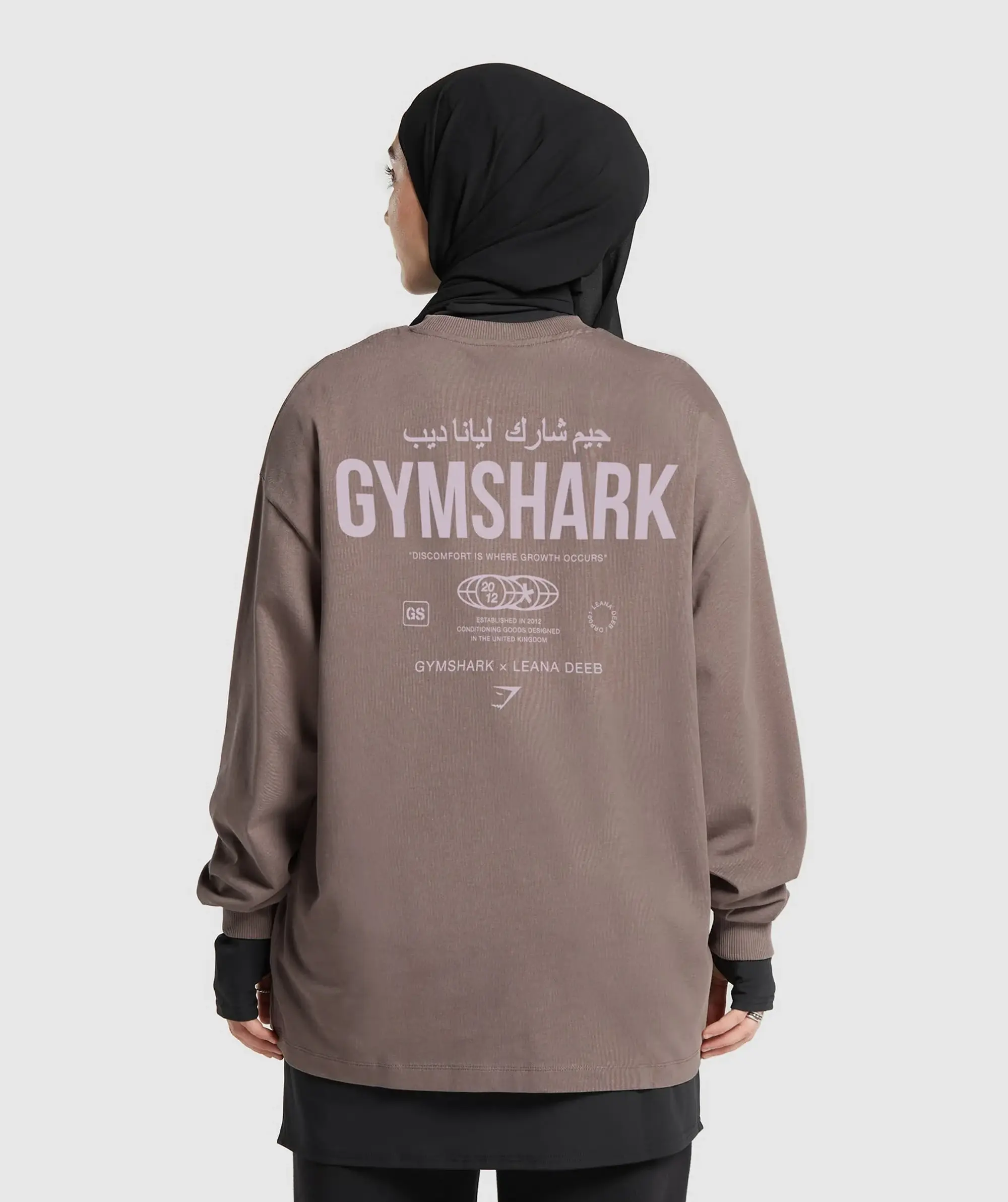 Gymshark GS X Leana Deeb Graphic Oversized Long Sleeve Top - Dusty Brown