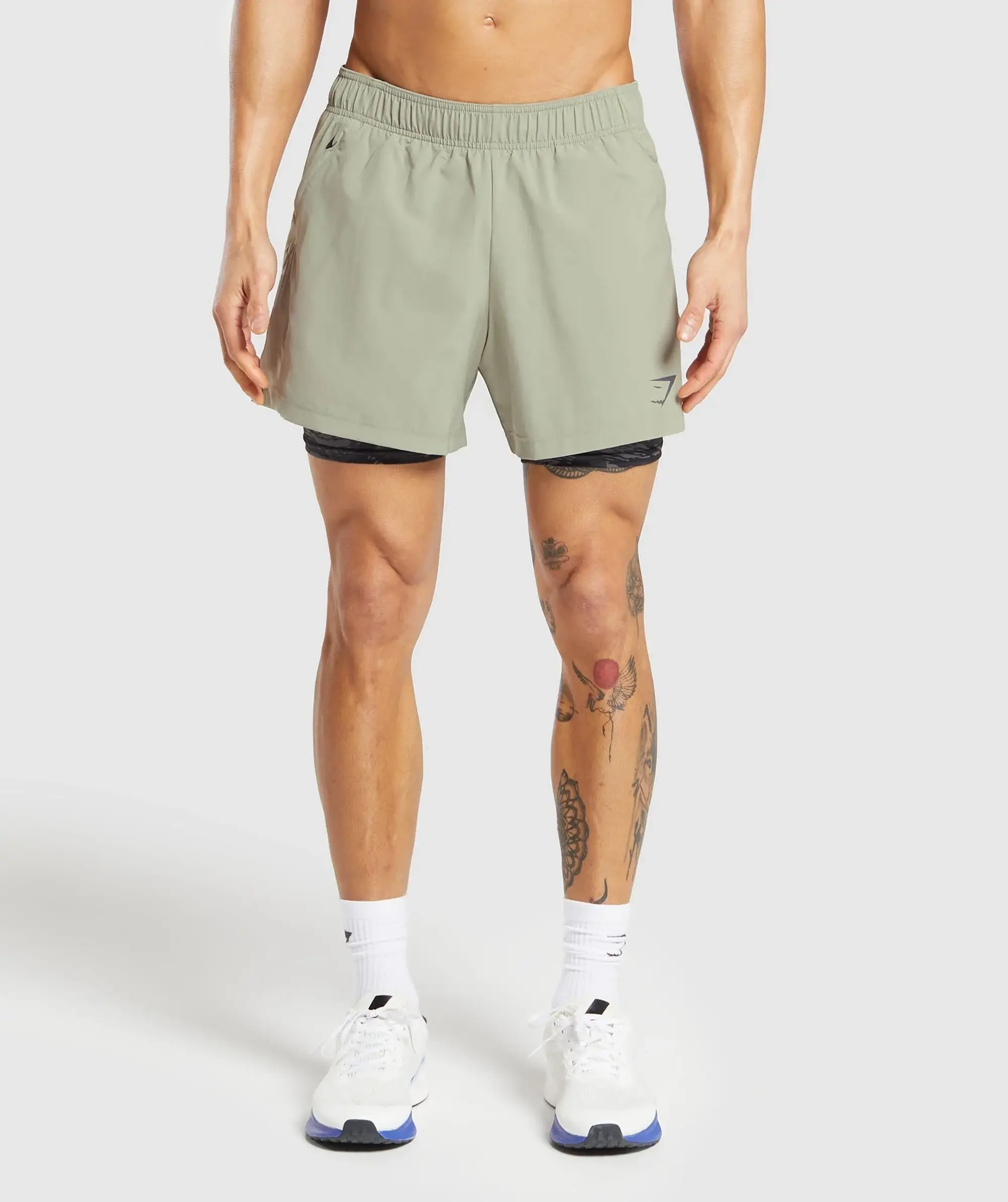 Gymshark Sport  5 2 in 1 Shorts - Chalk Green/Asphalt Grey