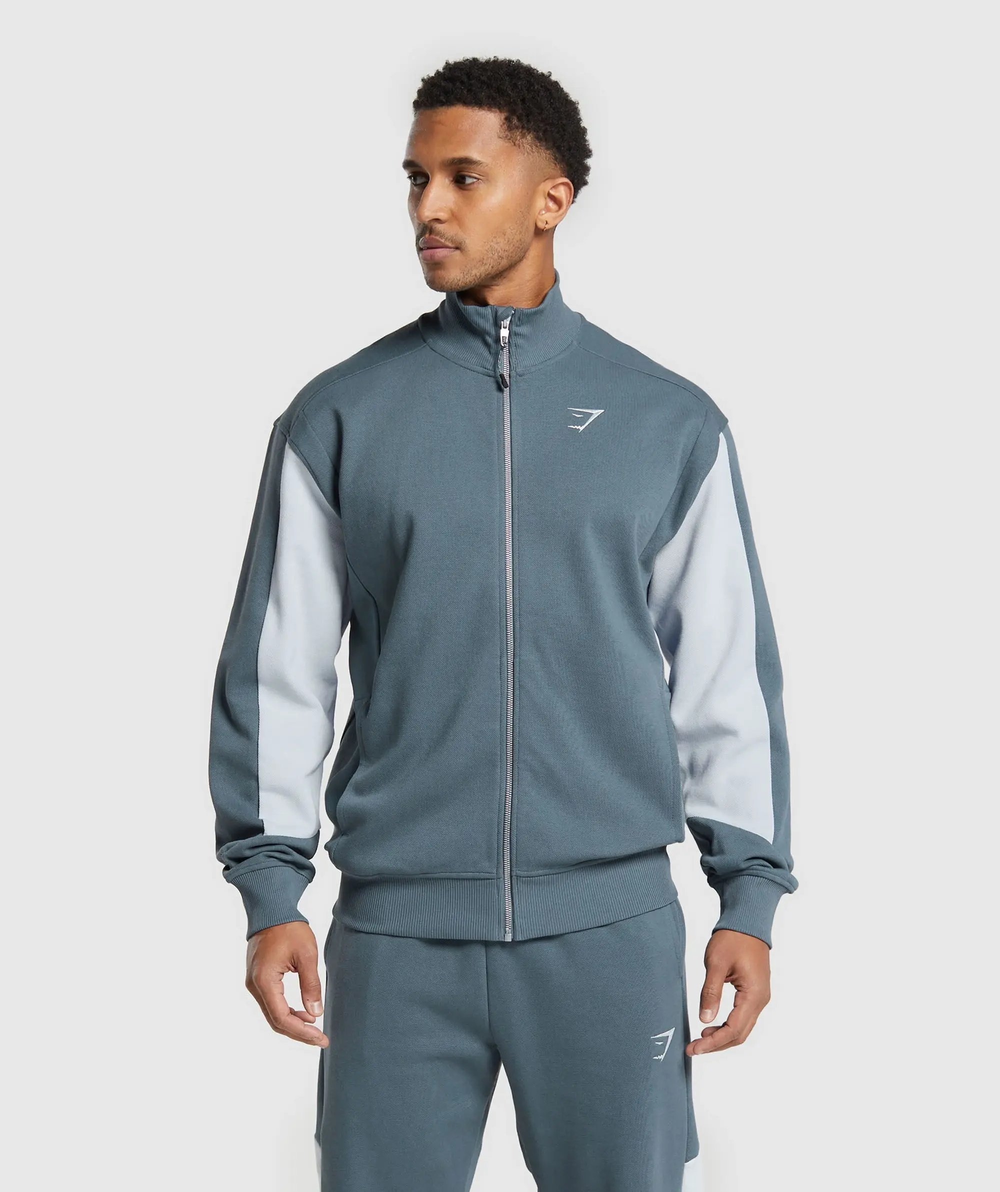 Gymshark Pique Track Jacket - Titanium Blue/Fresh Blue