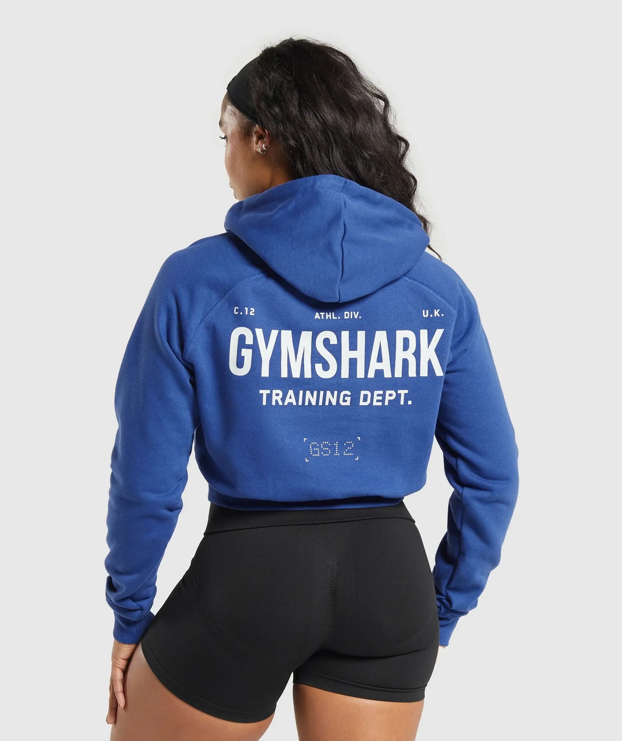 Gymshark Training Department Graphic Cropped Hoodie - Wave Blue