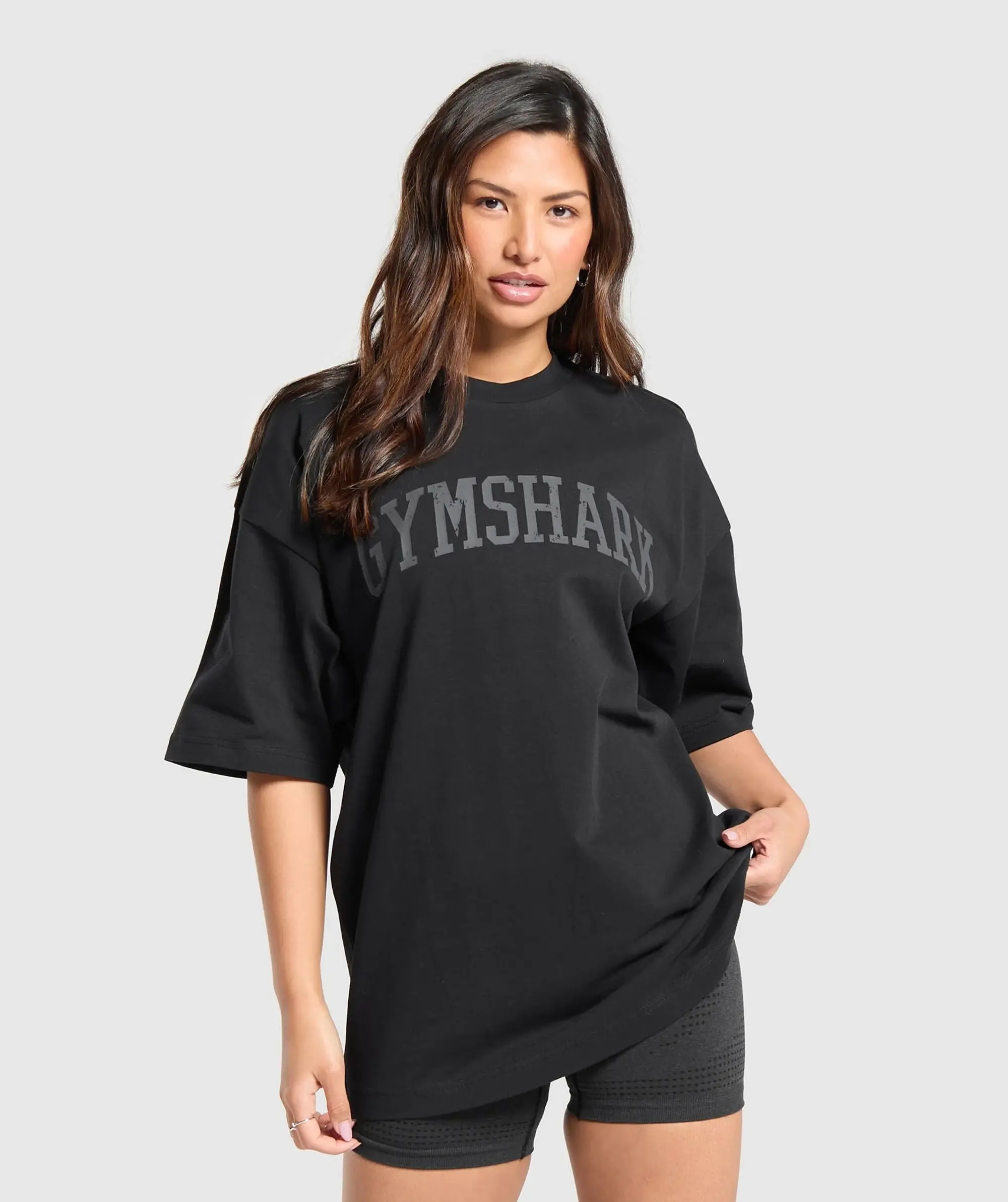 Gymshark Graphic Collegiate Oversized T Shirt - Black