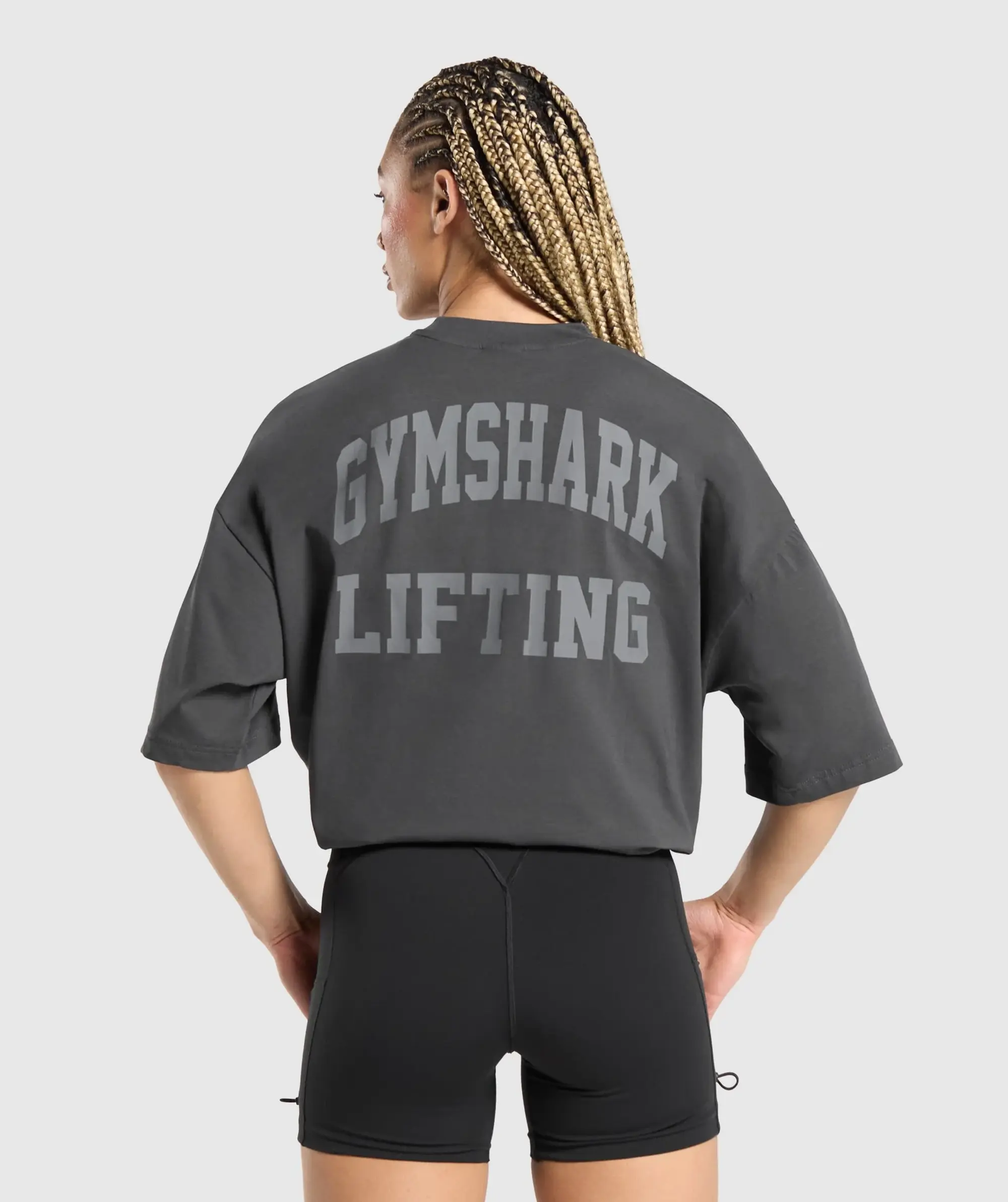 Gymshark Lifting Graphic Oversized Baggy T- Shirt - Asphalt Grey